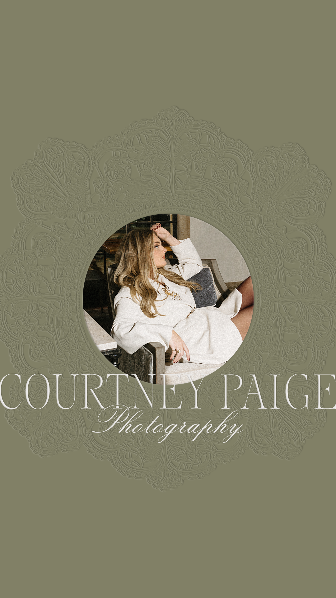 Wedding photographer headshot with Courtney Paige Photography logo for website about page branding