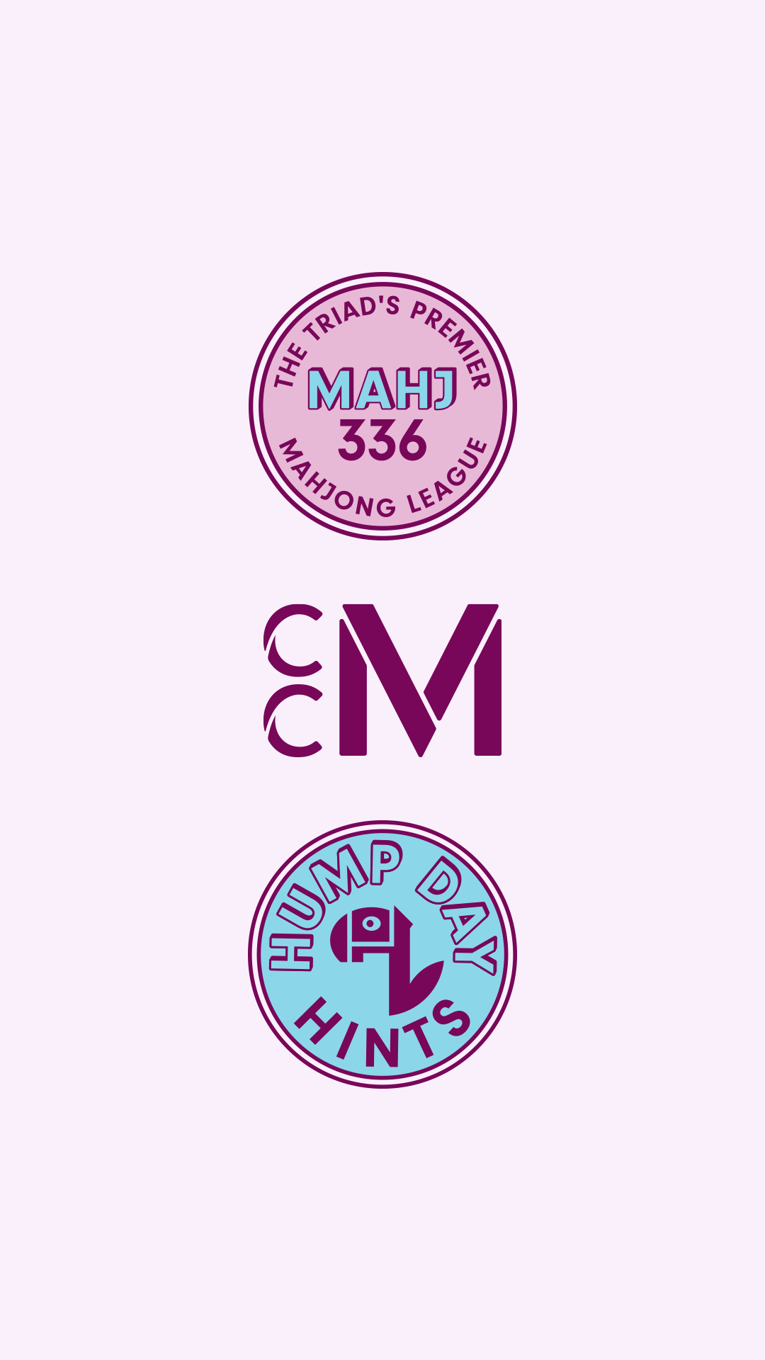 Camel City Mahjong secondary logos including MAHJ 336 league badge and Hump Day Hints mark