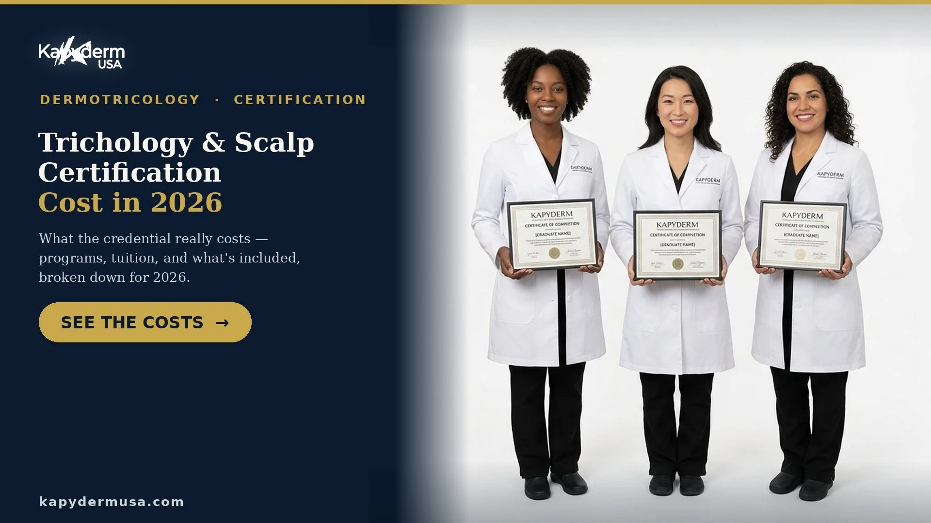      
  

 
  
     
 
 
 
 
 Trichology Certification Cost 2026 — Full Comparison | Kapyderm USA 
 
 
 
 
{
  "@context": "https://schema.org",
  "@type": "Article",
  "headline": "What Does a Professional Scalp Certification Actually Cost in 2026? 