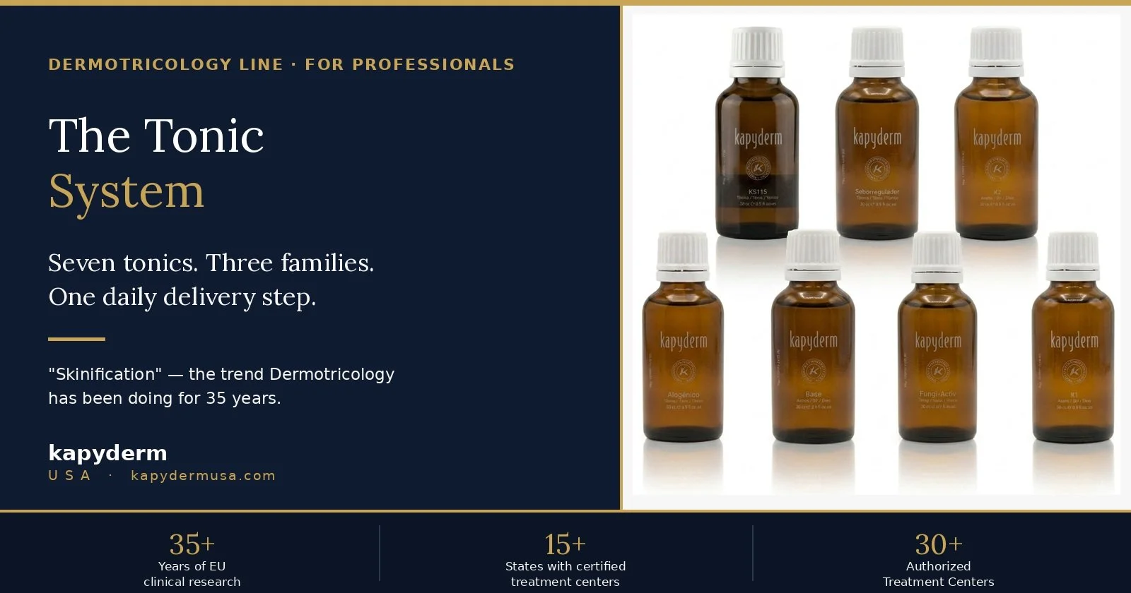      
  

 
  
     
 
 
 
 
 The Kapyderm Tonic System: Seven Tonics, Three Families — Dermotricology Line Series Article 4 | Kapyderm USA 
 
 
 
 
 
 
 
 
{
  "@context": "https://schema.org",
  "@type": "Article",
  "headline": "The Kapyderm Tonic