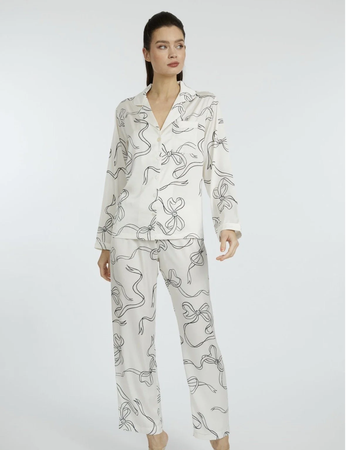 Satin Bow Print Pajamas