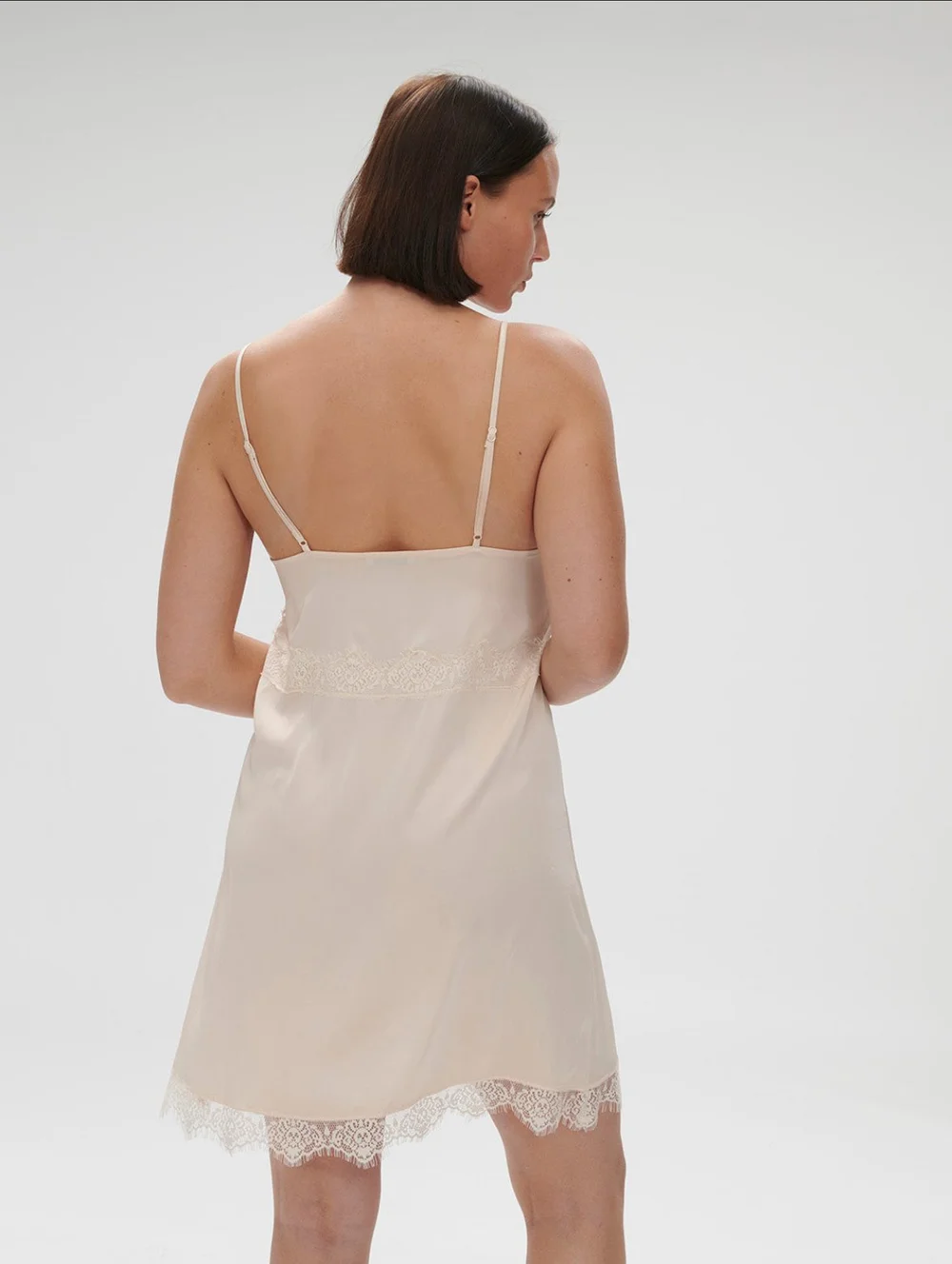Blush Satin Slipdress with Lace Trim  Mrs. Robinson