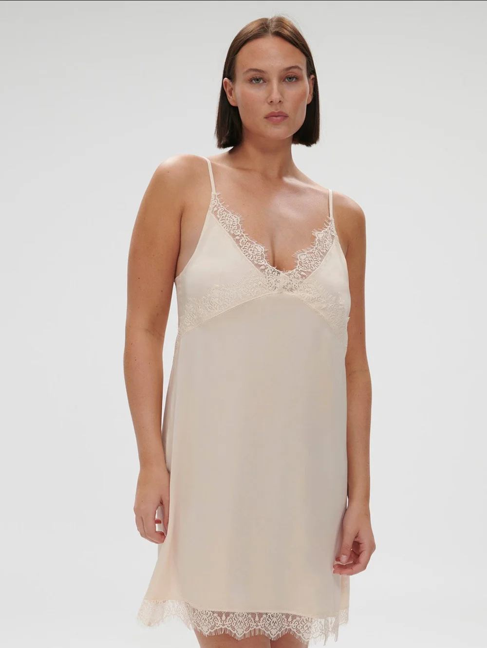 chinese dress ladies Emerald Satin Maxi Slip Dress with Lace Trim – Marrysol Shop main image 1