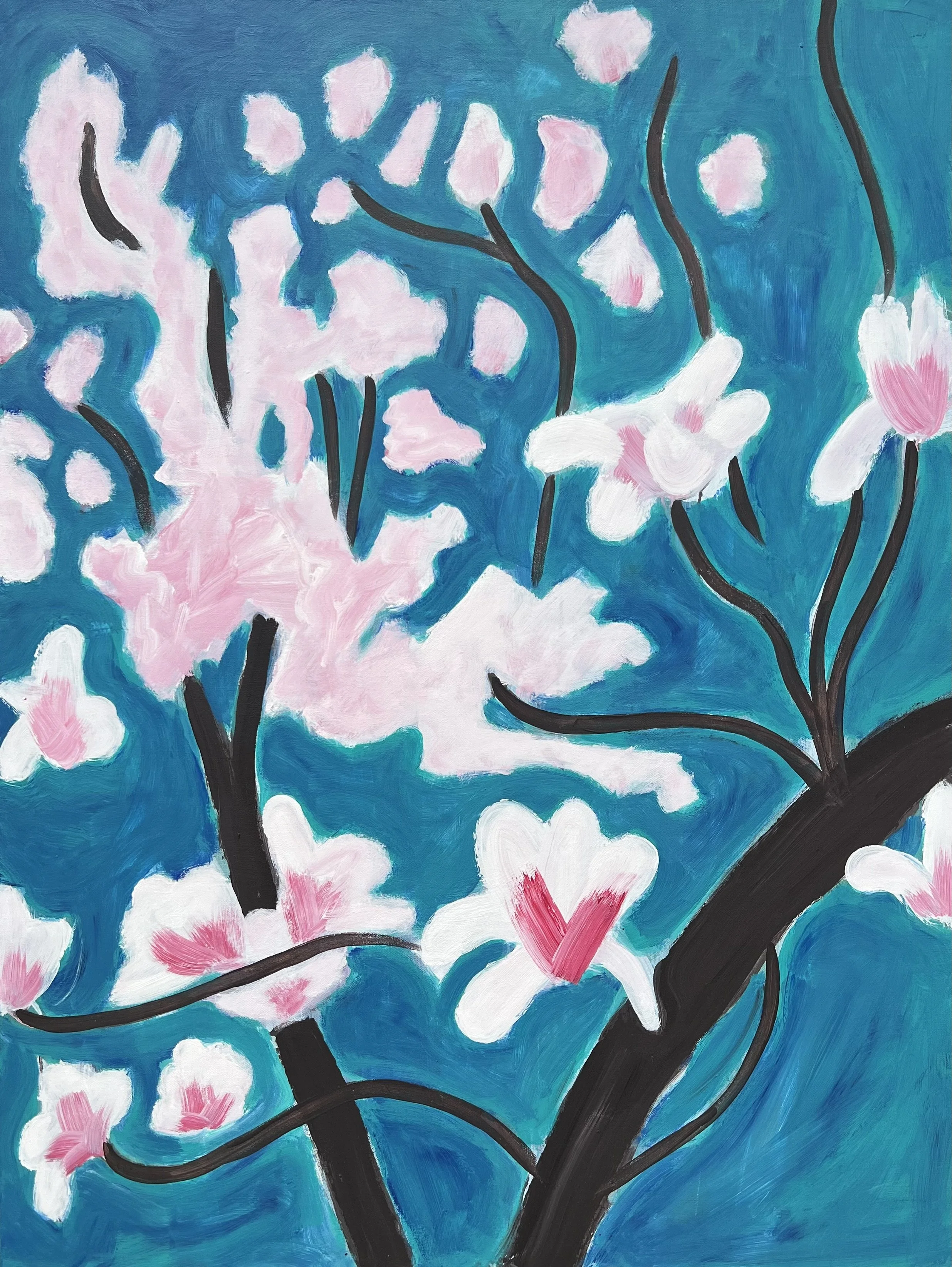 Magnolia blossoms, acrylic on canvas, 2025