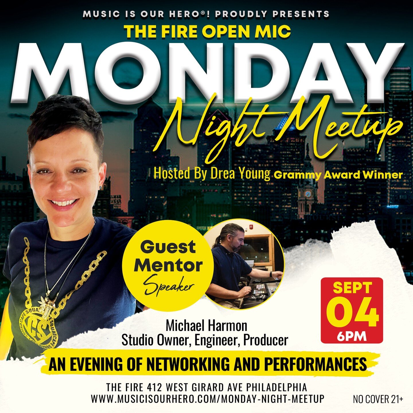 Come out to The Fire the night of September 4th (yes it's Labor Day), where I'll be a guest speaker for their Monday Night Meetup series hosted by Grammy winner Drea Young. I'll be talking about all things studio with a time for Q&amp;A.