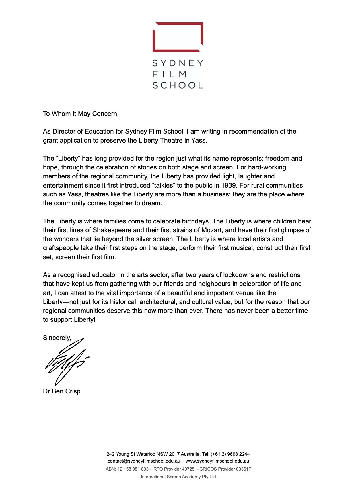 Sydney Film School FS Letter Of Support - Liberty Theatre Yass.jpg
