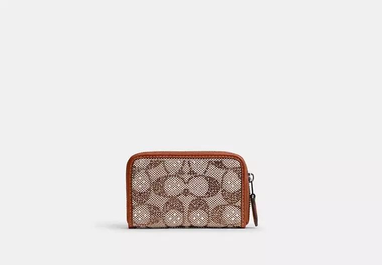 COACH Essential Small Zip Around Card Case In Crystal Signature Jacquard