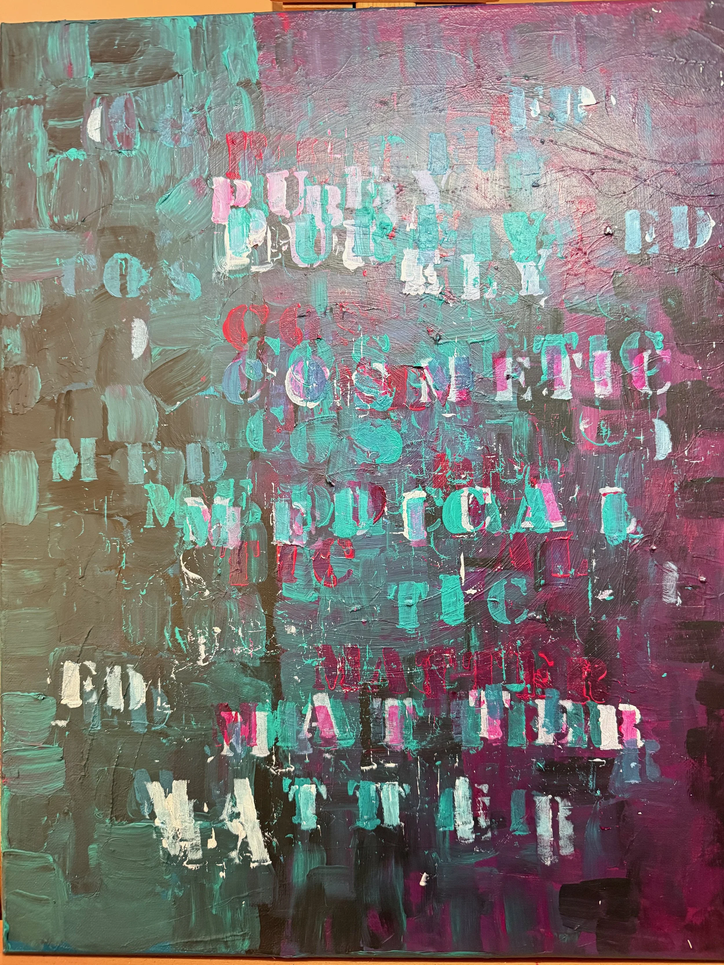 Purely cosmetic matter. Acrylic on canvas. This painting is inspired by the scholarship of Prof. Samuel Singer.