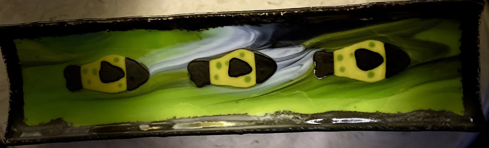 Green Fish Swimming Long Platter by Barbara Trower