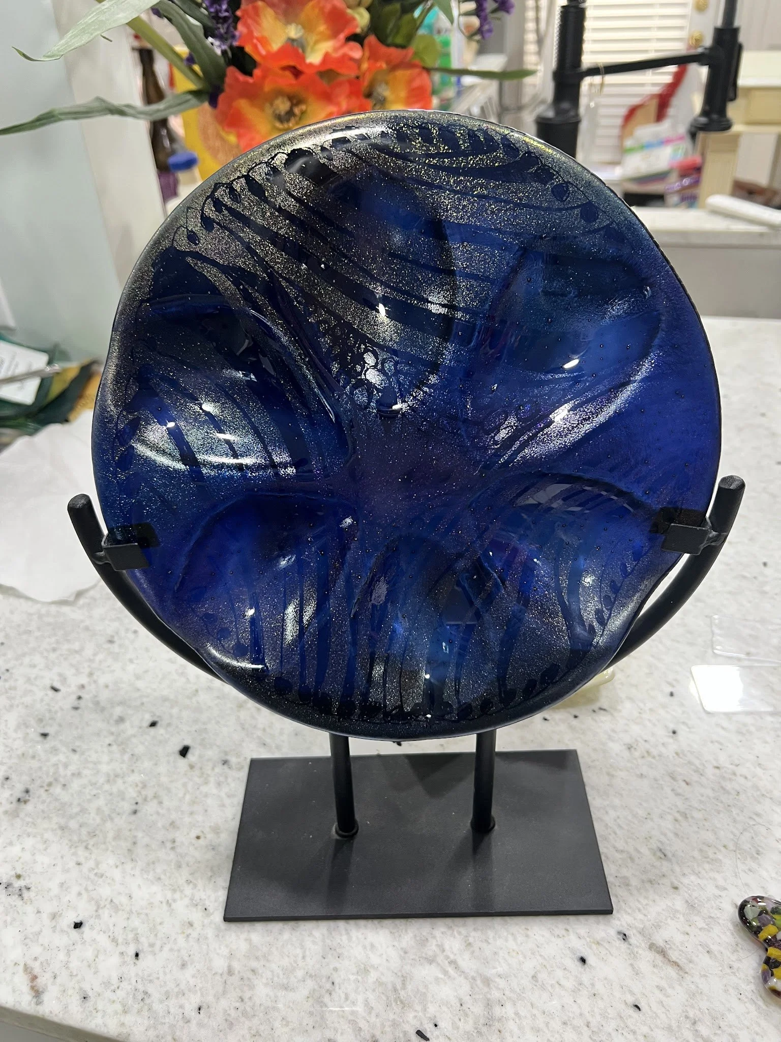 Blue Iridescent Oyster Plate by Barbara Trower