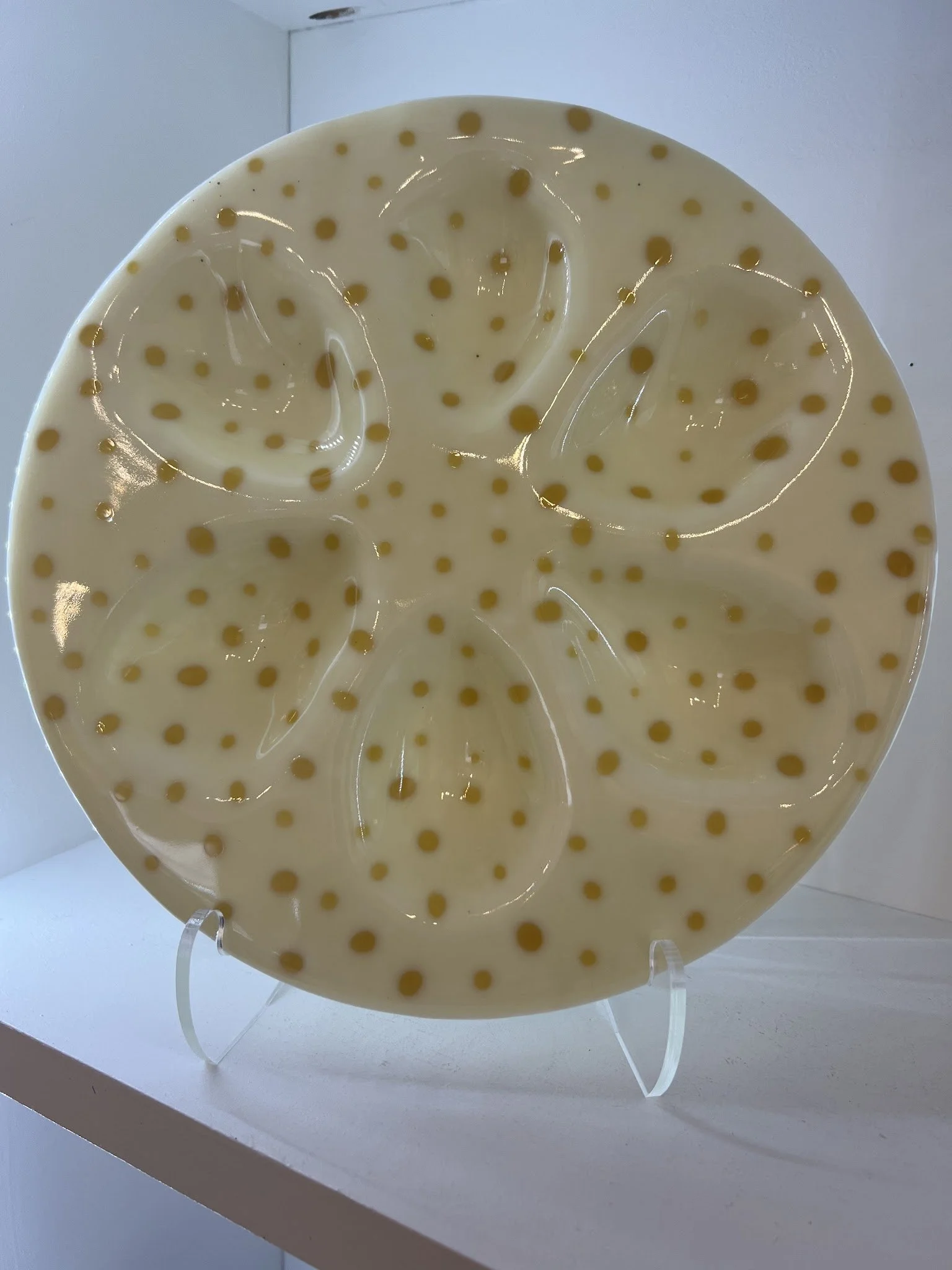 Ivory, Gold Oyster Plate with green by Barbara Trower