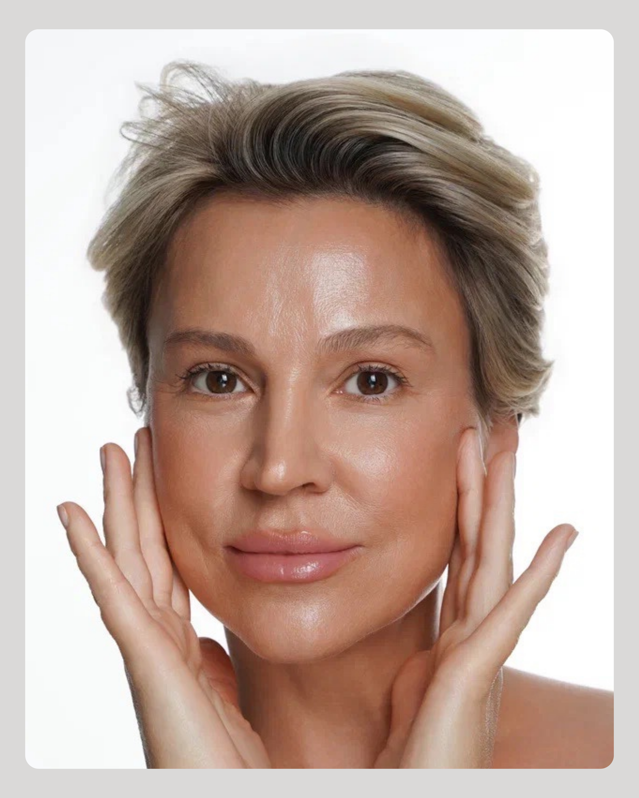 Person receiving facial massage, wearing a headband, with hands in gloves applying gentle pressure.