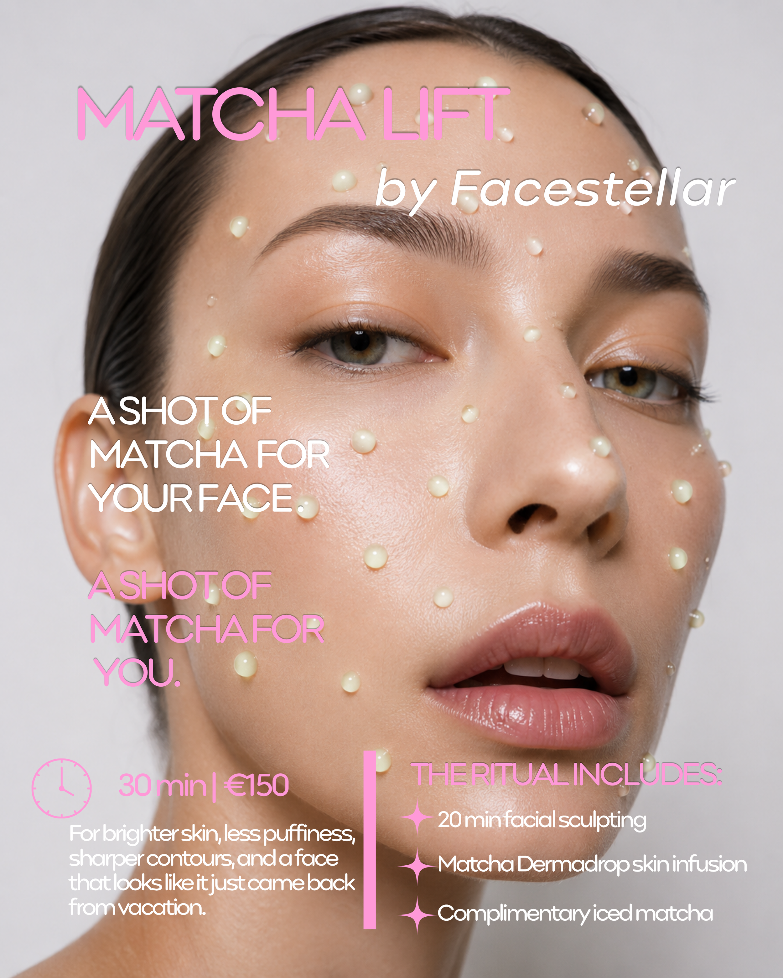 Matcha Lift facial at FACESTELLAR Paris featuring face sculpting massage and antioxidant matcha infusion for glowing, lifted and hydrated skin.