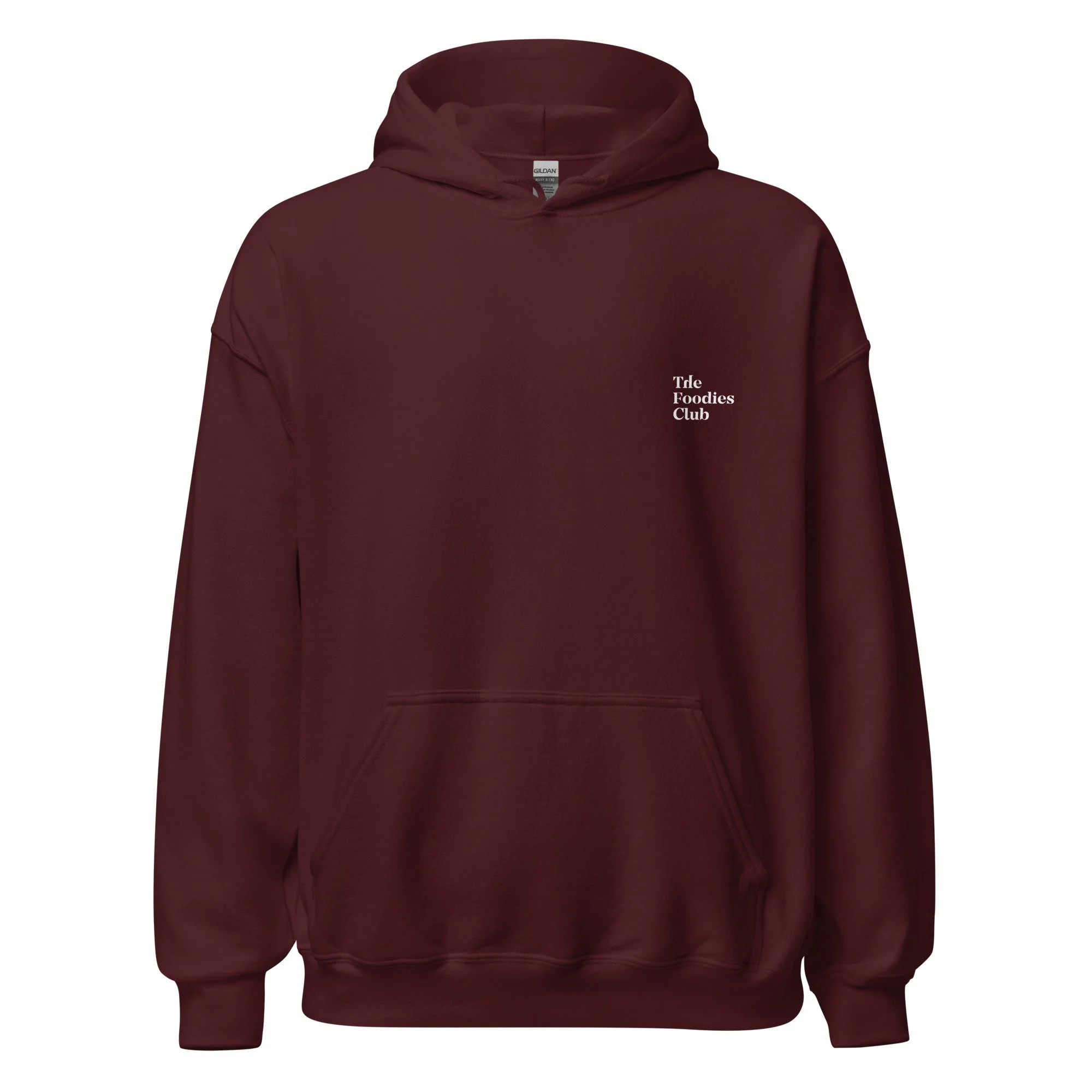 Hoodie maroon Anti Foodies Foodies Club — logo na frente — merch The Foodies Club