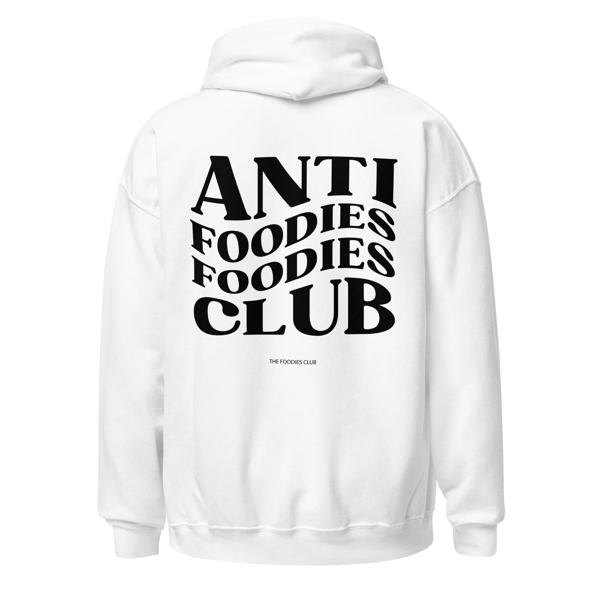 Hoodie white Anti Foodies Foodies Club — logo nas costas — merch The Foodies Club
