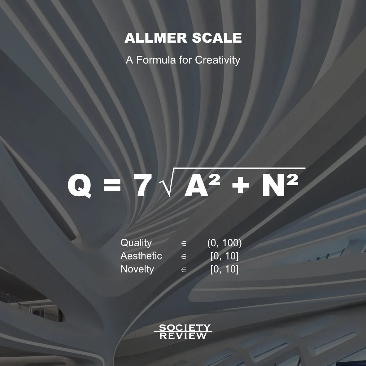 The Allmer Scale is a framework used to assess the Quality of creative works, from buildings and films to music albums and performance art. It evaluates each work based on two main dimensions: Aesthetic and Novelty, scored from 0 to 10. The final Qua