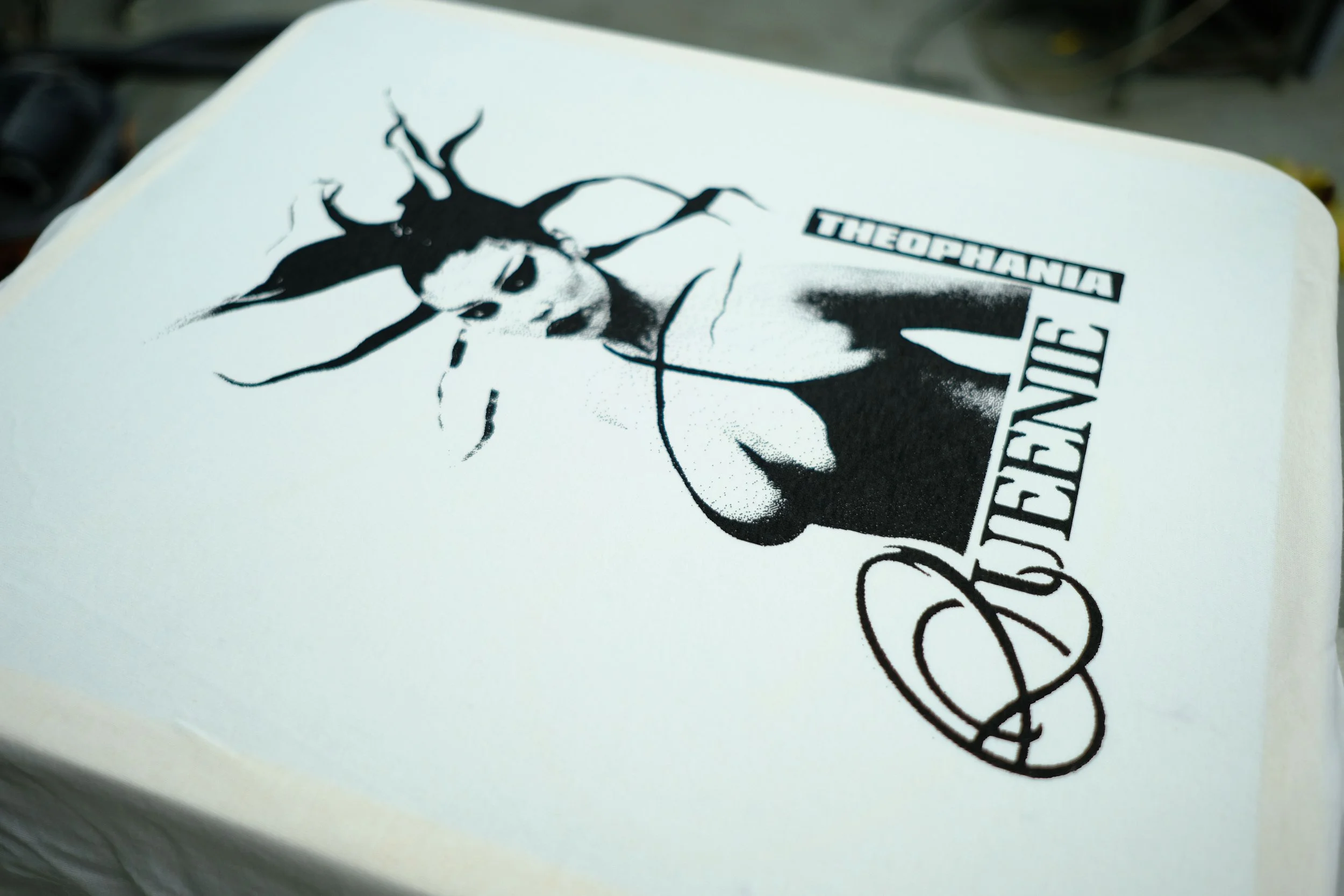 Close-up of white box with black illustration of a deer and the word 'DEER' written next to it.