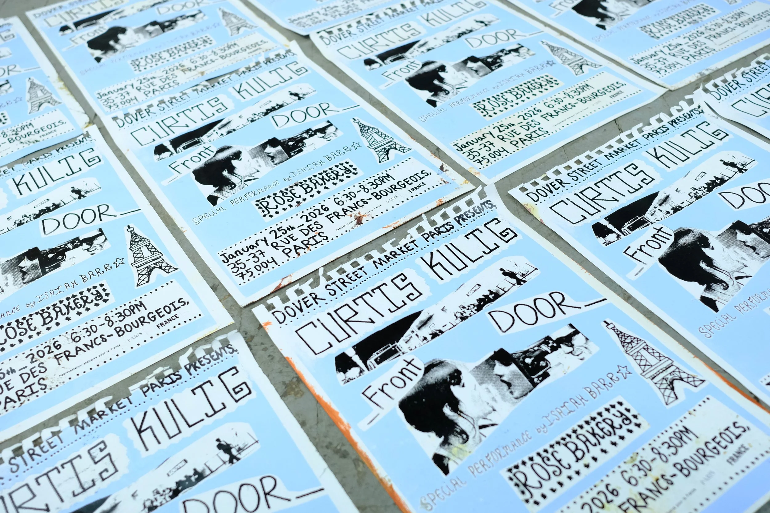 We color separated the artwork from a scan done using the iPhone. We then custom mixed the sky blue to meet clients specification. Each artist edition was silkscreen printed using eco friendly water base printing on used paper.  