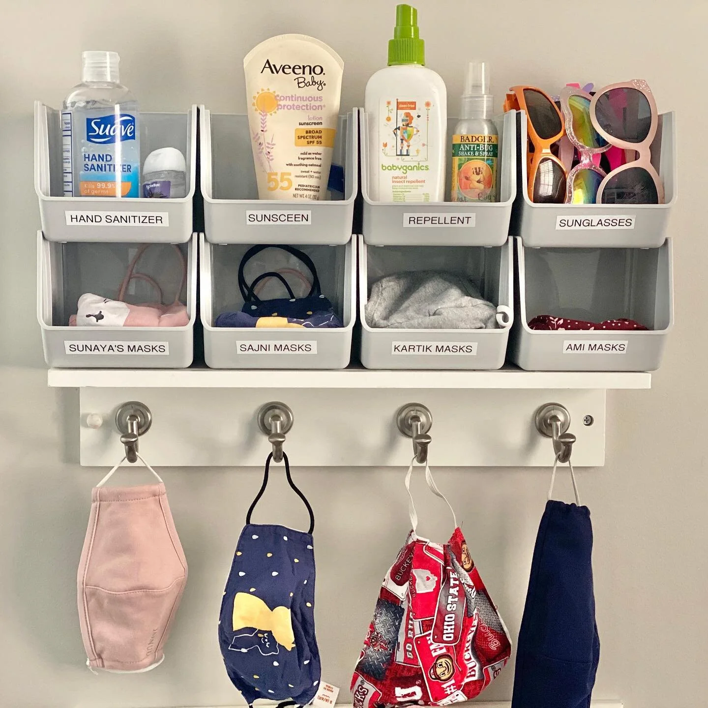 Since masks are going to be part of our lives for the foreseeable future here is how I organize them in our house. I use stacking bins made by @shop_stori. LINK IN BIO

1️⃣ Pick a location in your house where you can easily grab the masks and go. We 