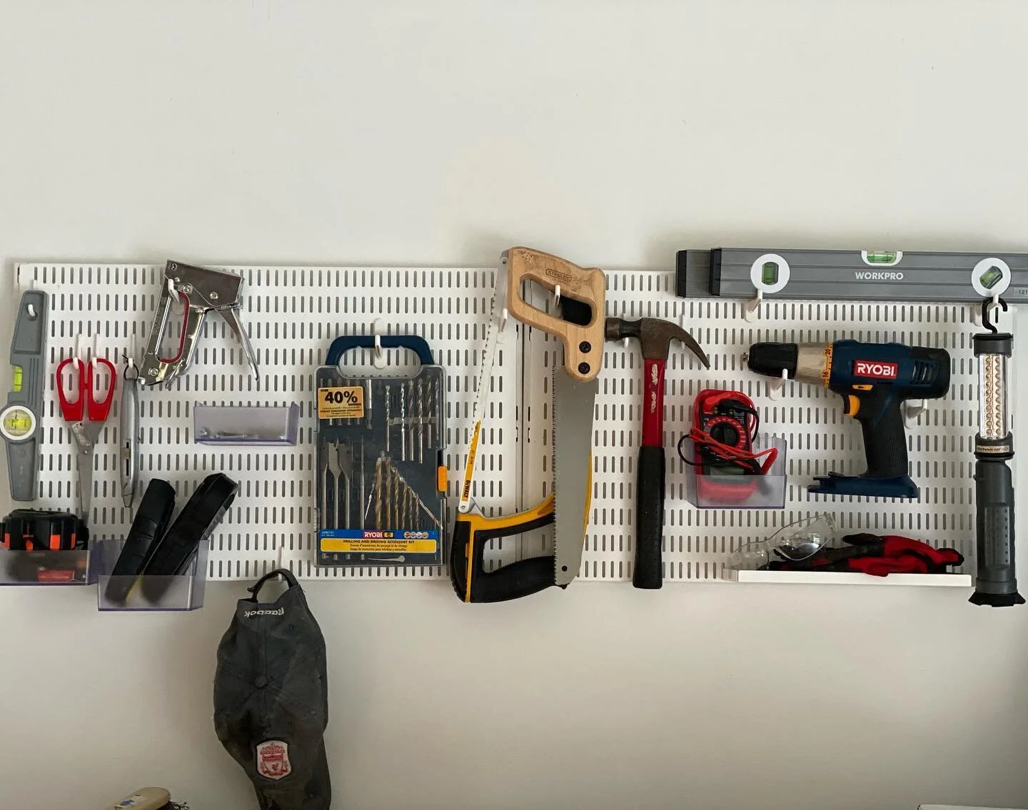 Garage organization continues.. I love using these Elfa pegboards from @thecontainerstore! They are easy to install ( right @trixe007?) and it&rsquo;s a great way to organize tools! The @thecontainerstore also has a variety of hooks available for the
