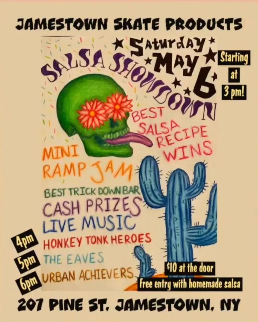 💥 TOMORROW 💥

@ Jamestown Skate Products
207 Pine St 
w/@the_urban_achievers
+ Honkey Tonk Heroes

Starts at 3 pm!
We play at 5!

Bring a friend
+
Some salsa
+
See you there!

💜✌️

💀⚡👁️