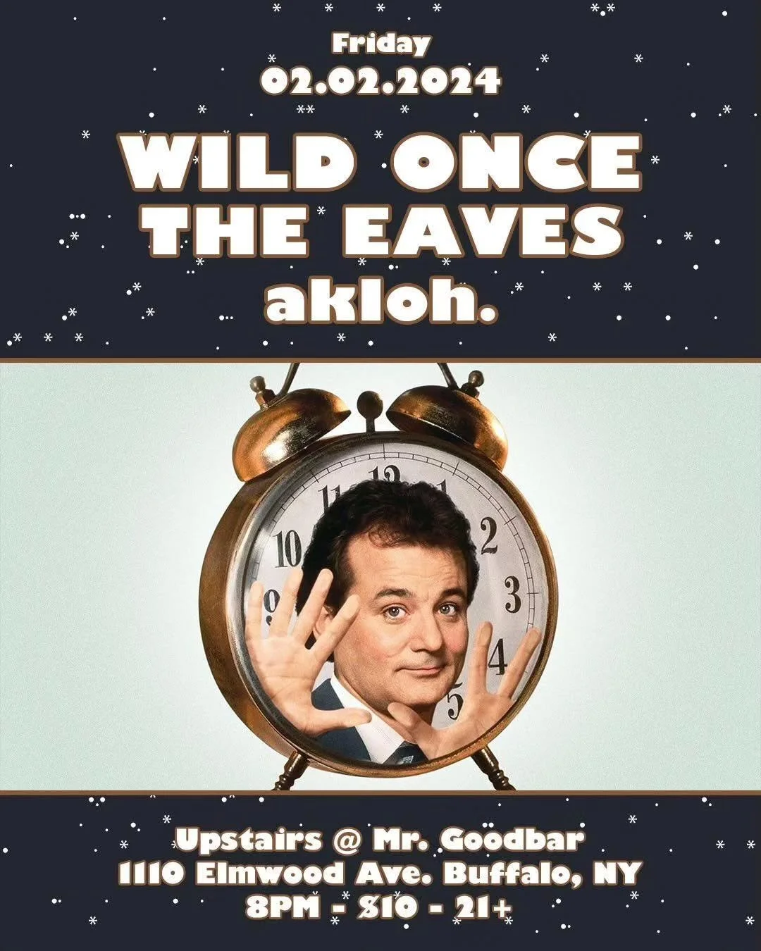 Hey Hi Hello

Pleased to announce that we will be saying a prayer and drinking to world peace with our buds @wildonceny + @akloh.music on 2/2 Upstairs at @mrgoodbarbuffalo

As always

Bring a friend
+
See you there!

💜✌️

👁️⚡💀