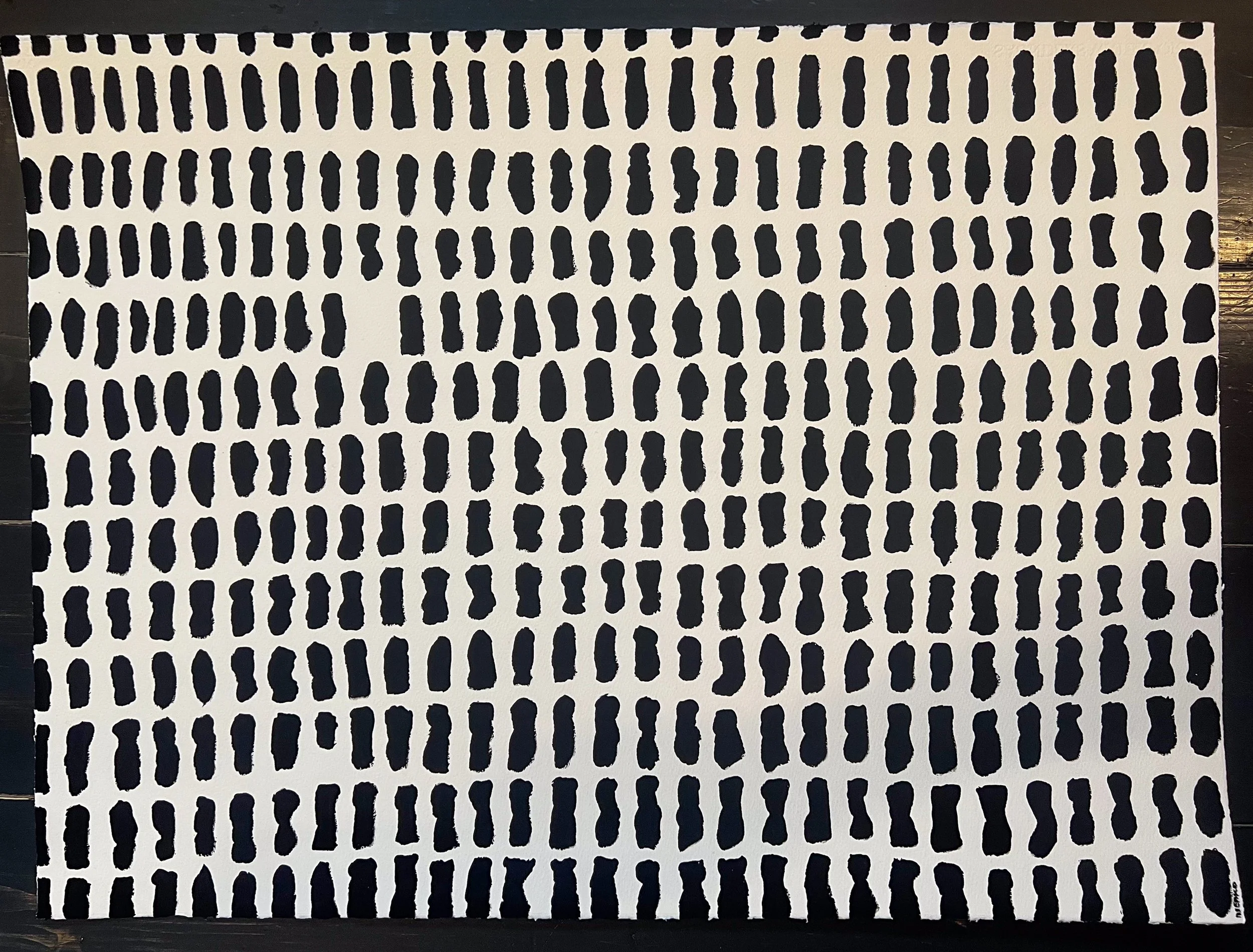 I Ran, “I Ran”, black 4.0 on watercolor paper, 22” x 30” (56 x 76 cm). This was my first time using Stuart Semple’s black 4.0, that is claimed to be the blackest paint on earth, absorbing 99,96 percent of visible light. I thought it was the only pain