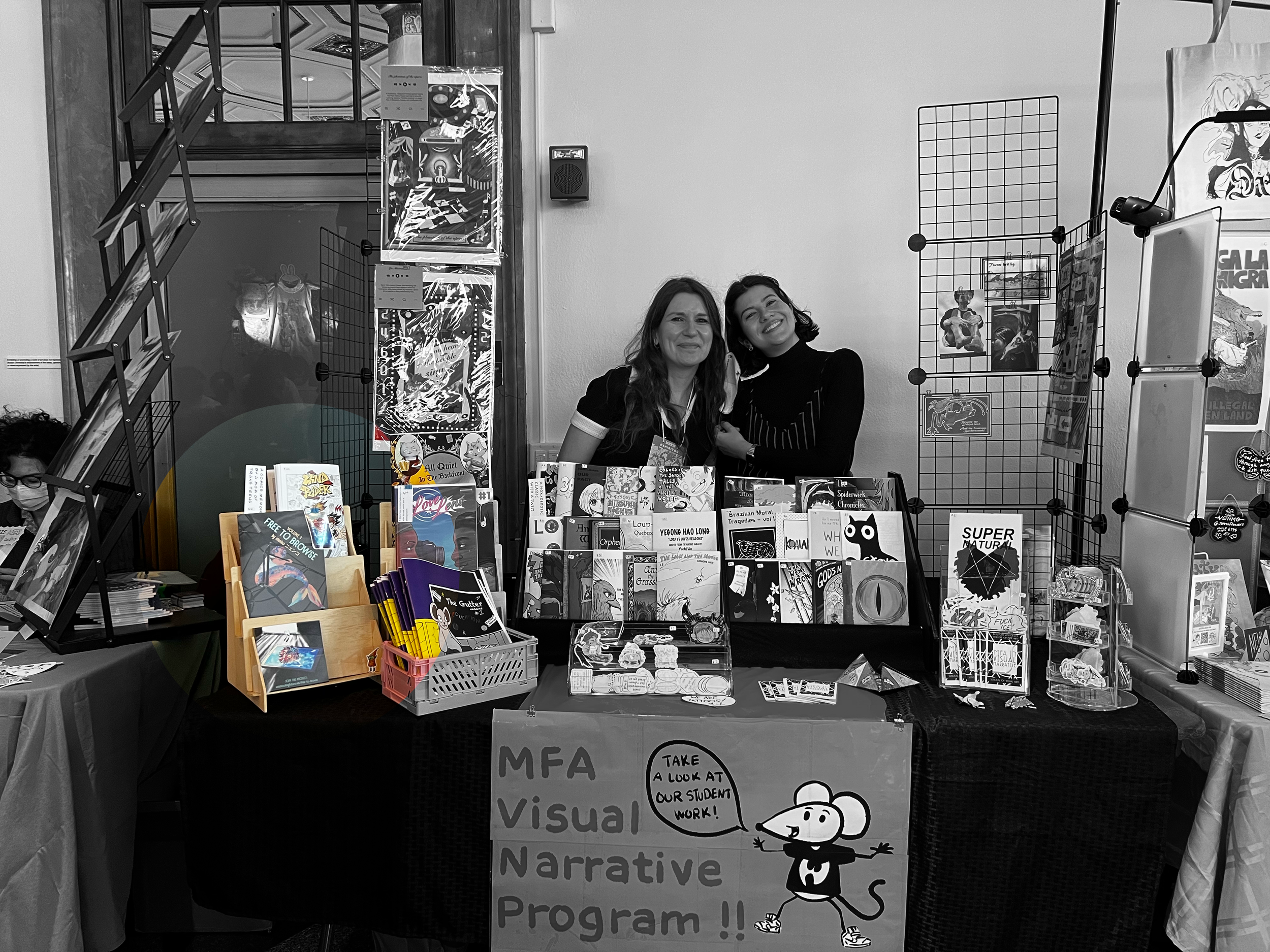 showcasing Chapter 1 of Free To Browse at the Massachusetts Independent Comics Expo (MICE) MFA in Visual Narrative table, Boston, MA in December 2025