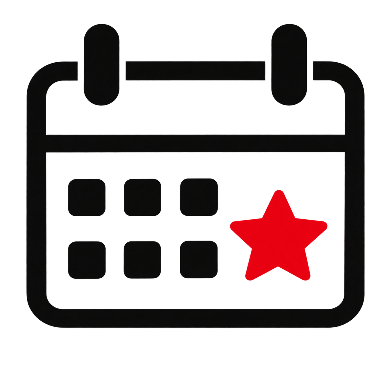 Icon of a calendar with a red star on the lower right corner.