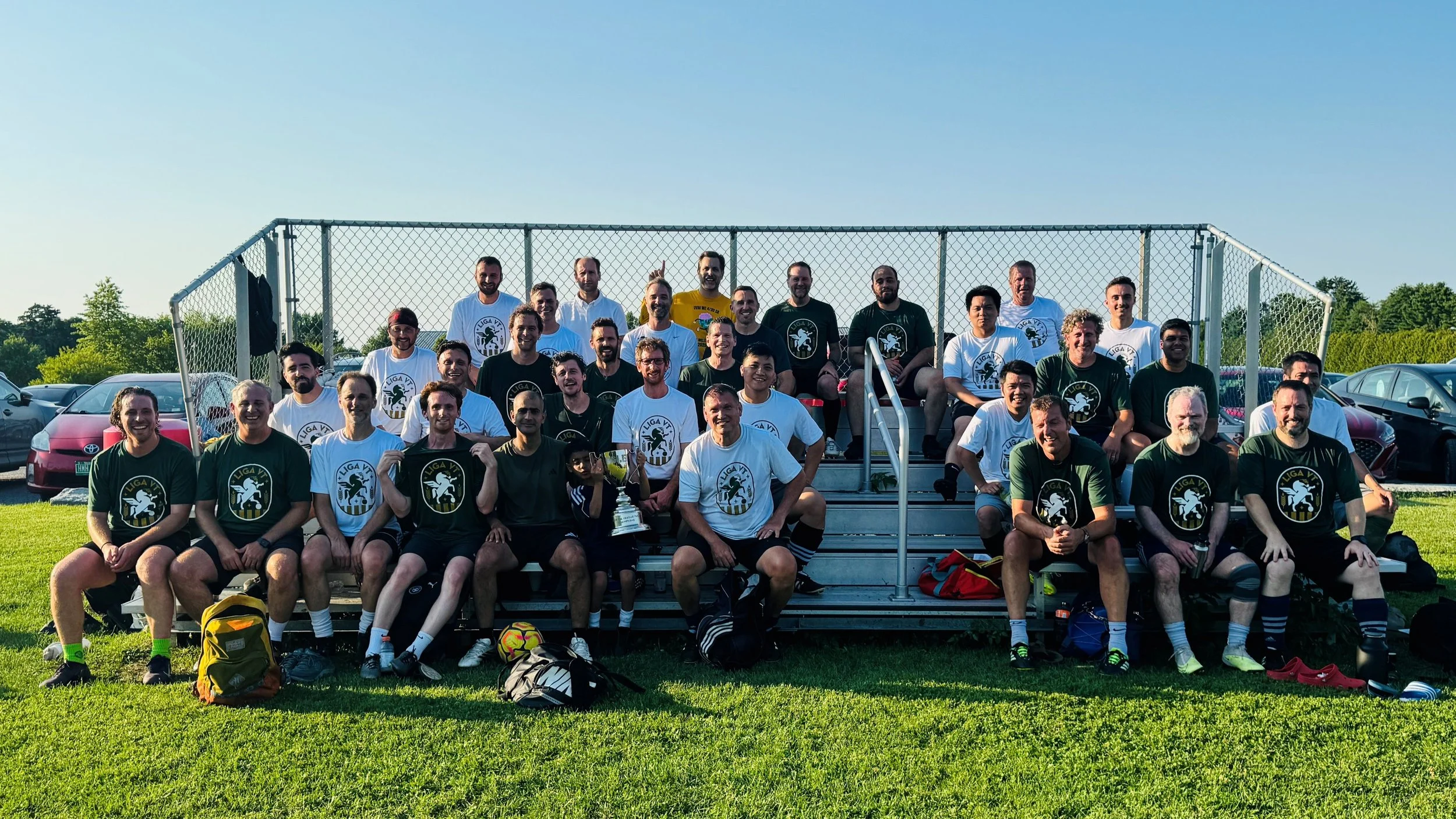 What a treat last night. In my old timers game, @vermontgreenfc owners Sam, Matt, and Patrick brought their USL2 championship trophy for a halftime group photo. All three are great players themselves, and have turned VT Green into "more than a c