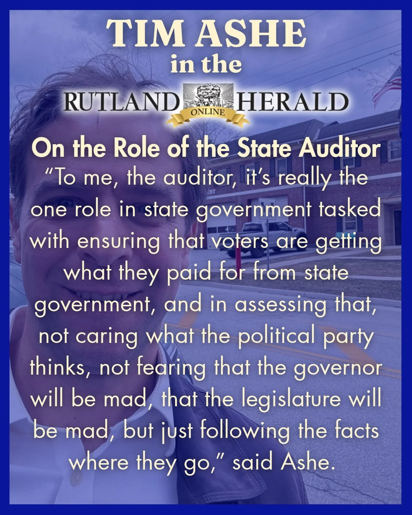 The Auditor&rsquo;s job is to present the facts, regardless of politics. Thanks to @rutlandherald for the conversation.
#rutlandvermont #election2026