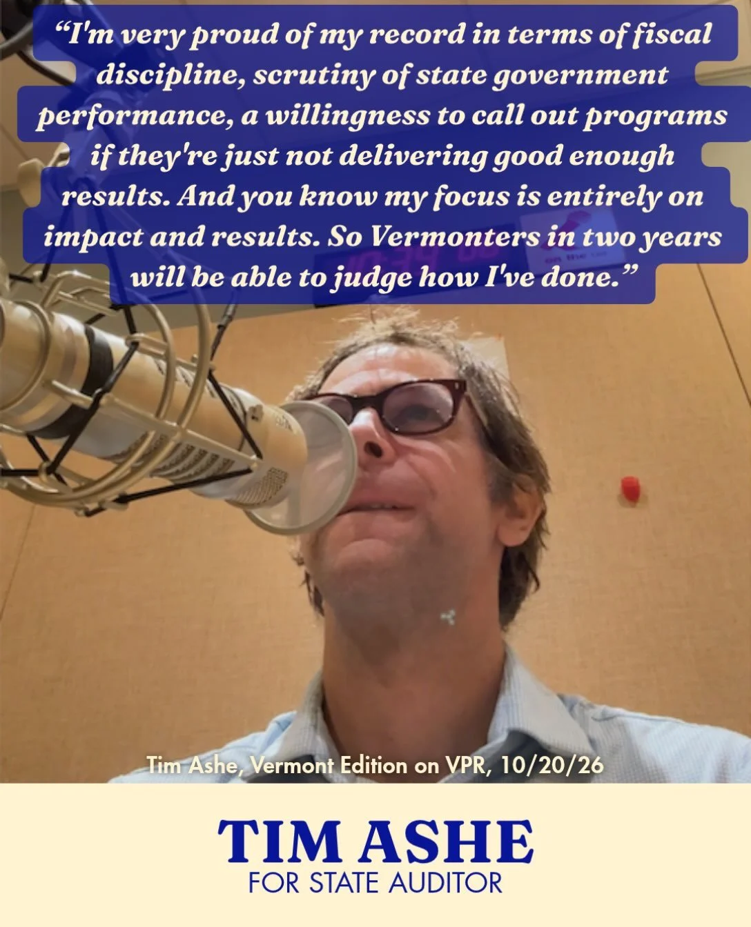 As Auditor, getting results on making state government more effective will be my goal, and the standard by which Vermonters can judge me.