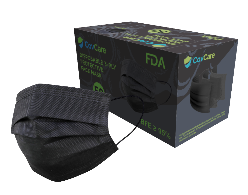 [Pack of 100] FDA Certified, Disposable 3Ply Black Civil Face Mask