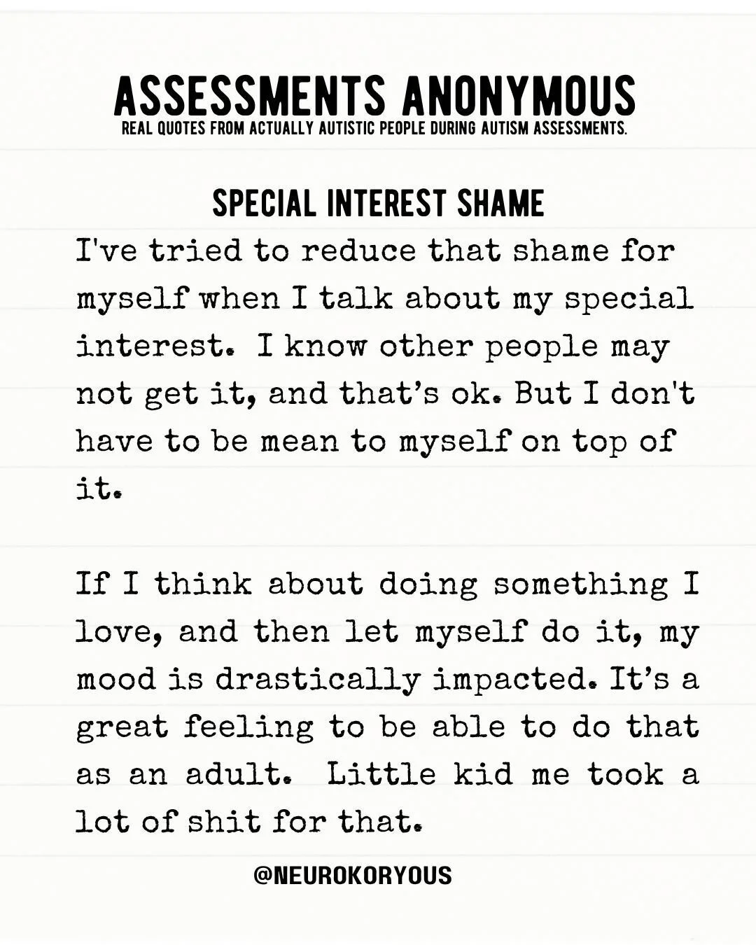 Special interests get such a weird reaction from people. 

People love to tell you you&rsquo;re &ldquo;too into&rdquo; something, like enthusiasm is a problem. But Autistic interests aren&rsquo;t random hobbies. They&rsquo;re regulating, grounding, a