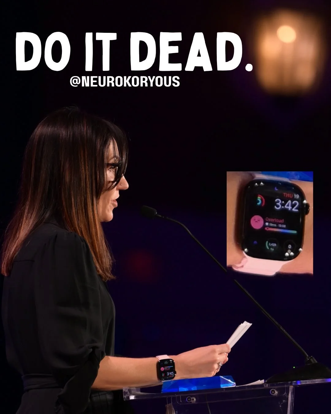 You&rsquo;ve heard &ldquo;do it scared&rdquo; for anxiety.
For autistic people, it&rsquo;s &ldquo;do it dead&rdquo;&hellip;allow me to demonstrate.

This is me accepting an award at the Psychotherapy Networker Symposium. I&rsquo;m going a speech in f