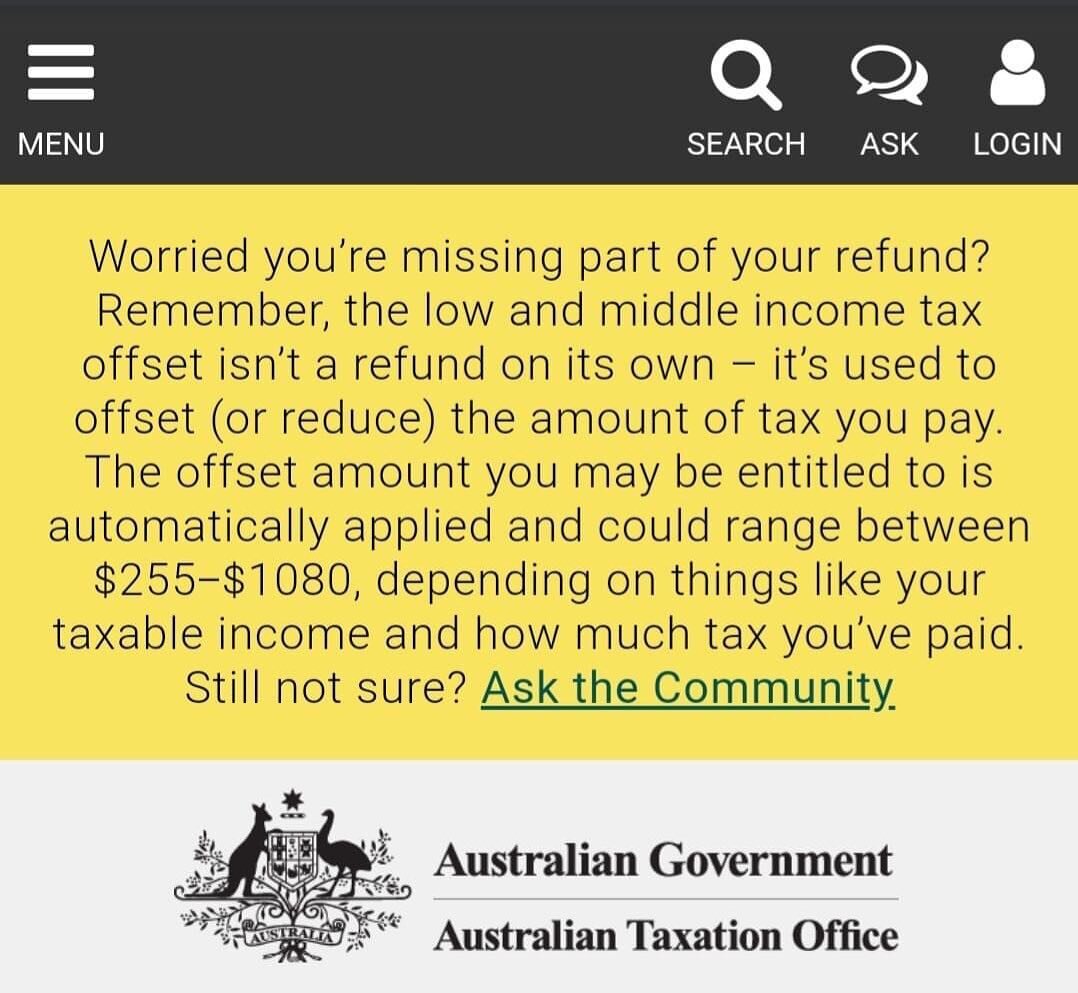 You won&rsquo;t get $1,080 from the ATO! 😮 Despite the miscommunication in the media, the ATO is not paying everyone an extra $1,080 when they lodge their tax return. 

It&rsquo;s a tax offset which reduces the tax you pay and not everyone gets the 