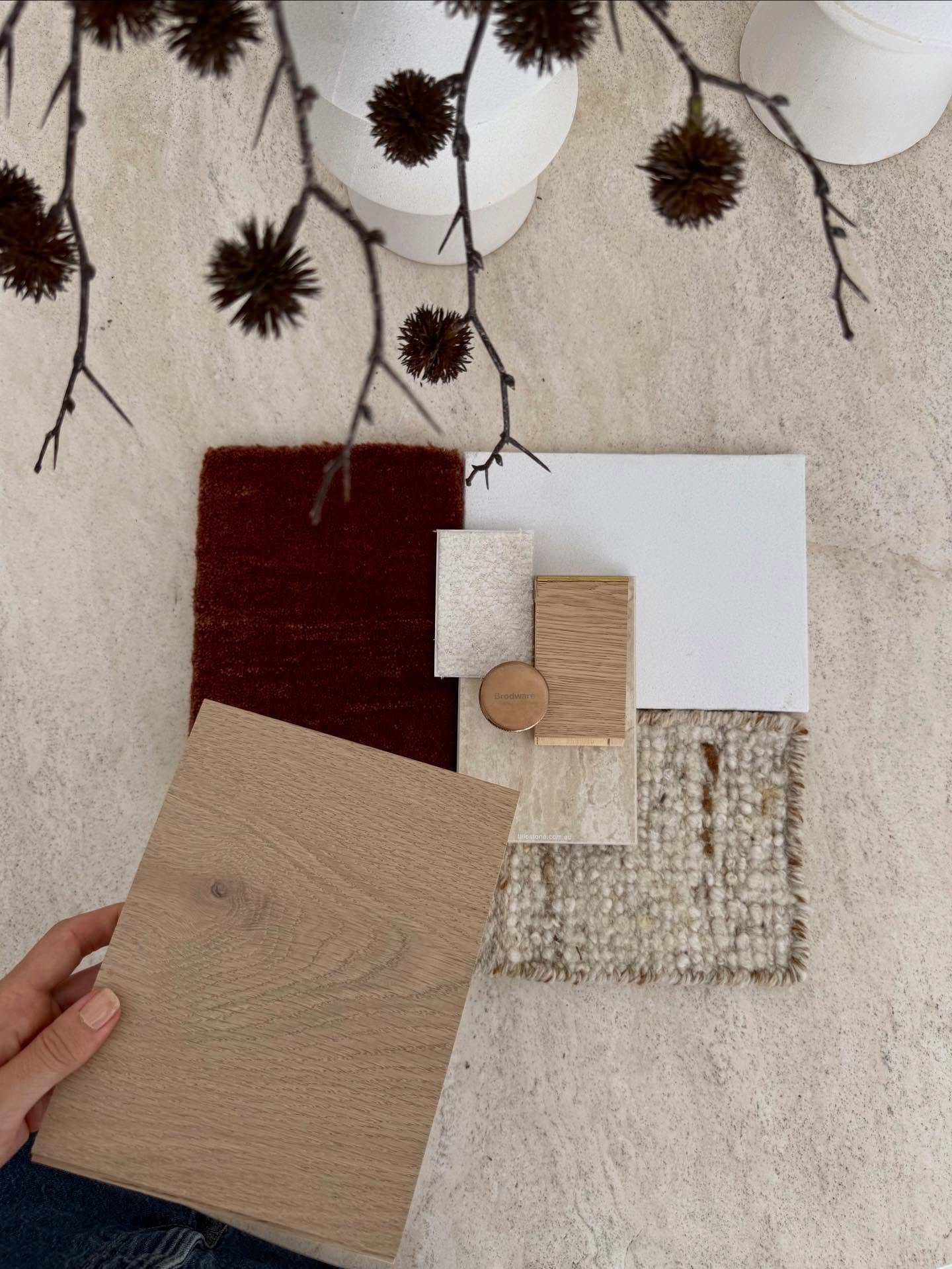 Palette play is one of my favourite parts of the design process. 

There is something special about getting materials out of their boxes and into your hands. Feeling the textures, holding the weight, seeing how each finish sits beside another. It spa