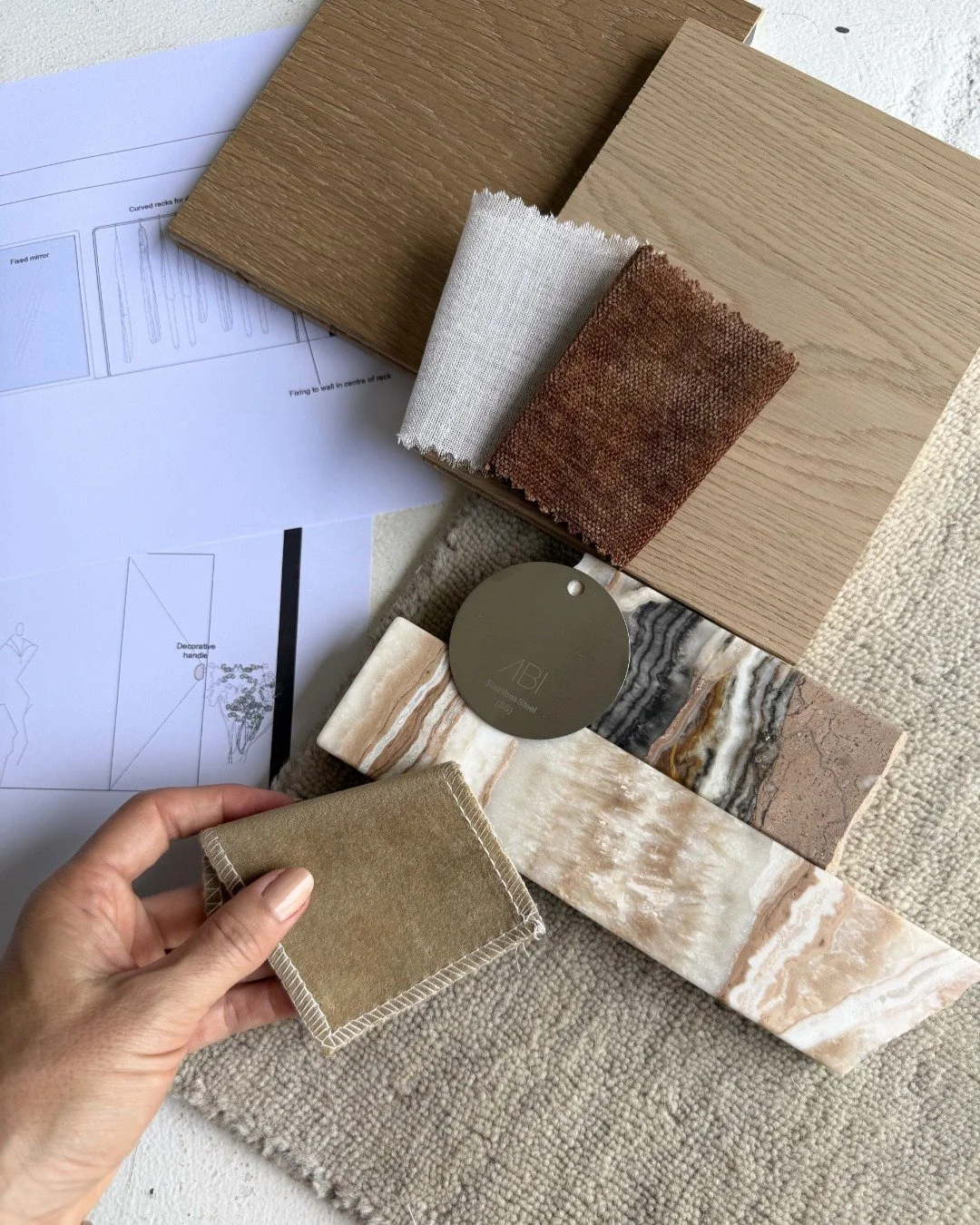 A glimpse into the process for our client @aura.bridalstudio

There&rsquo;s something special about seeing a design come together at this stage.

Stone, timber, fabrics swatches and hardware finishes laid out side by side &ndash; the moment where ind