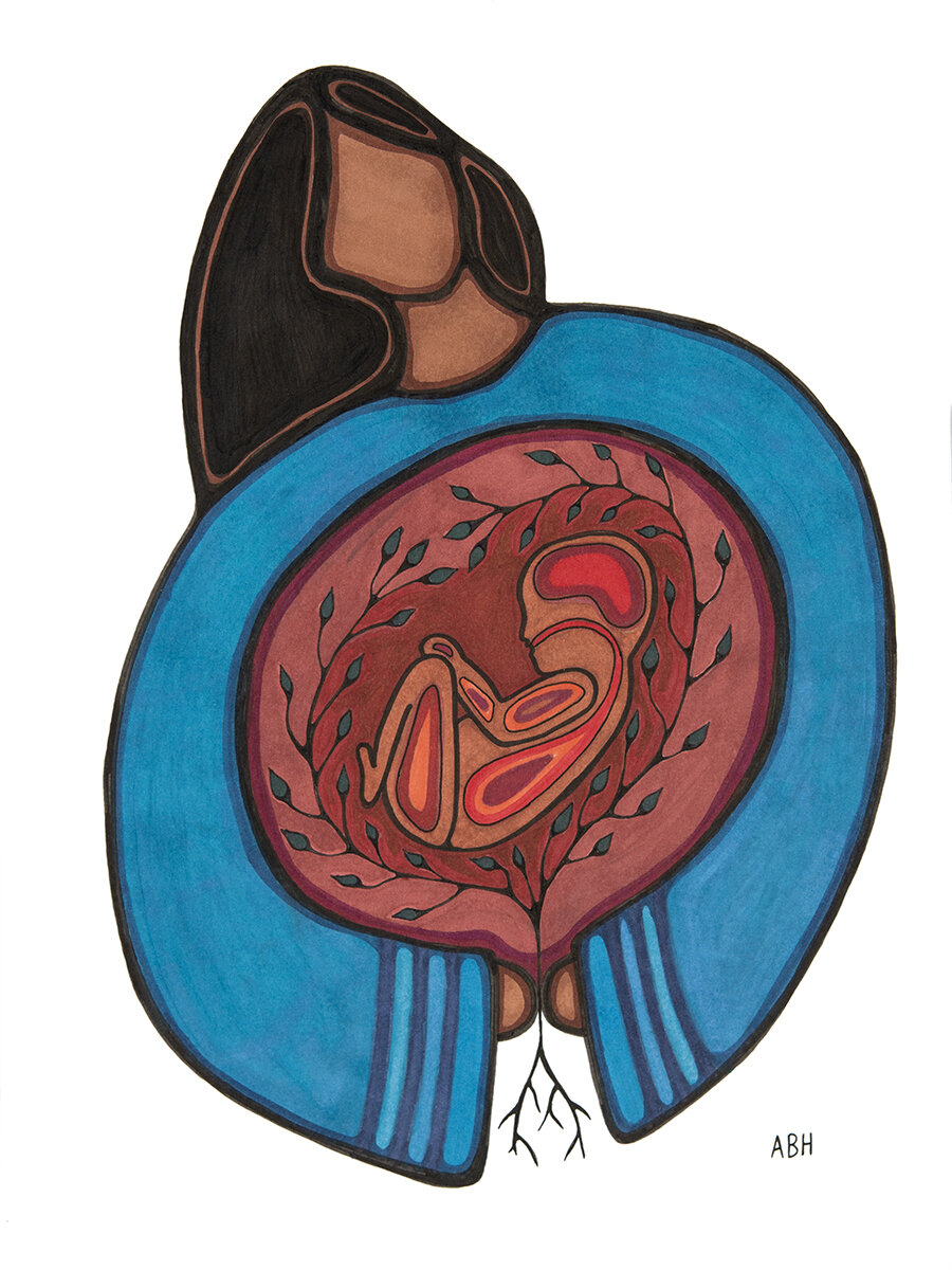 Binoojiinykewi (With Child) 2019 ink and marker drawing
