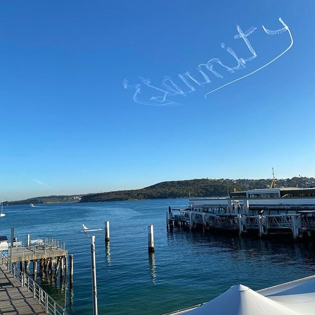 Eternity. Most Sydneysiders know the story of Arthur Stace, a former troubled soldier who wrote the word &lsquo;Eternity&rsquo; in chalk on the pavements of Sydney more than half a million times. 
Today is is written in the bright blue winter skies. 