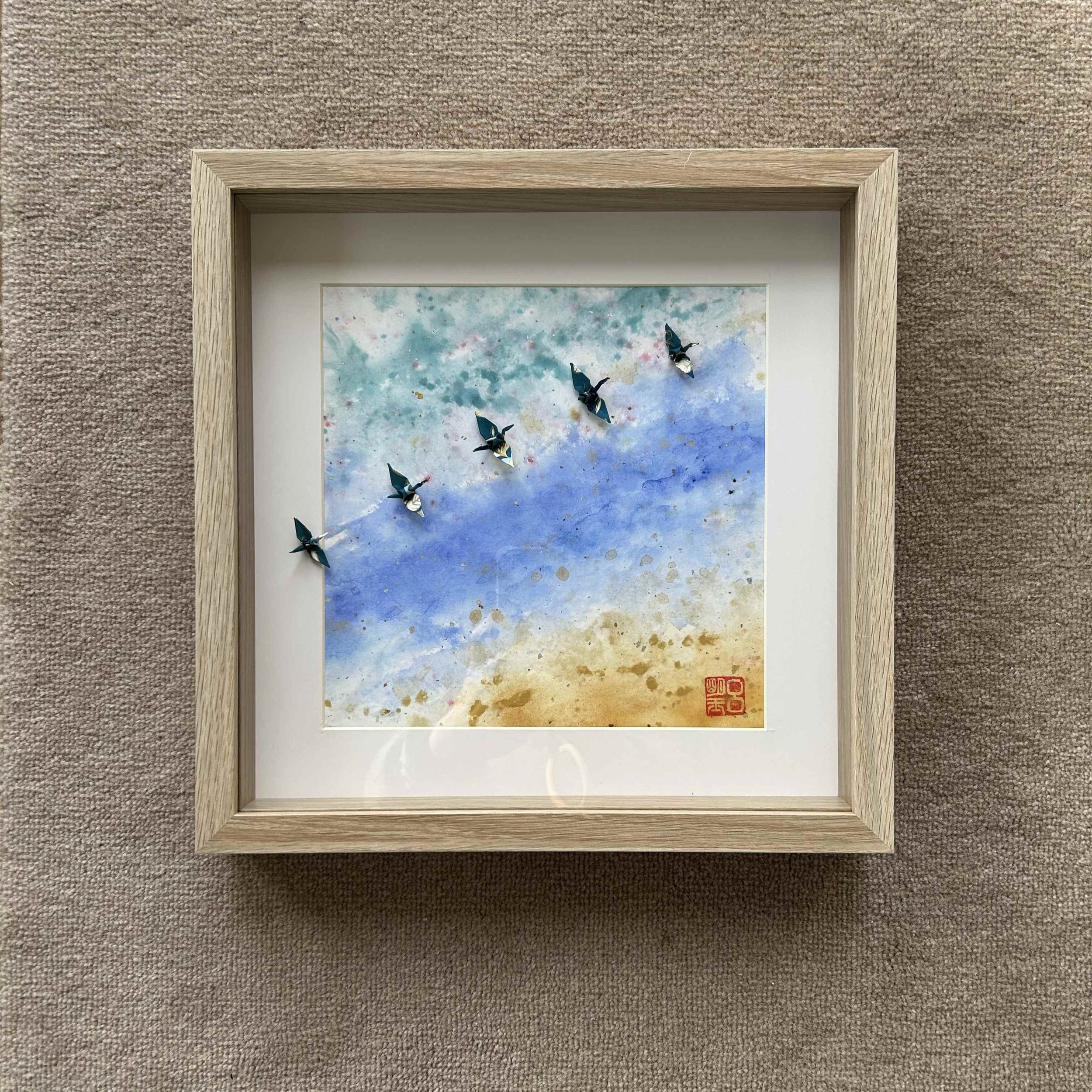 Flying High - watercolour painting and papercranes