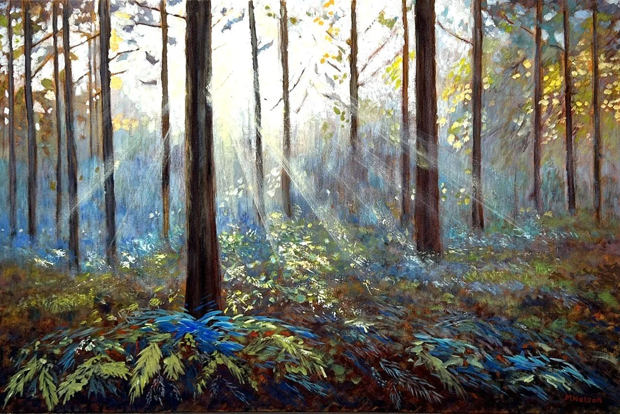 Deep Woods - acrylic painting on canvas - magical light