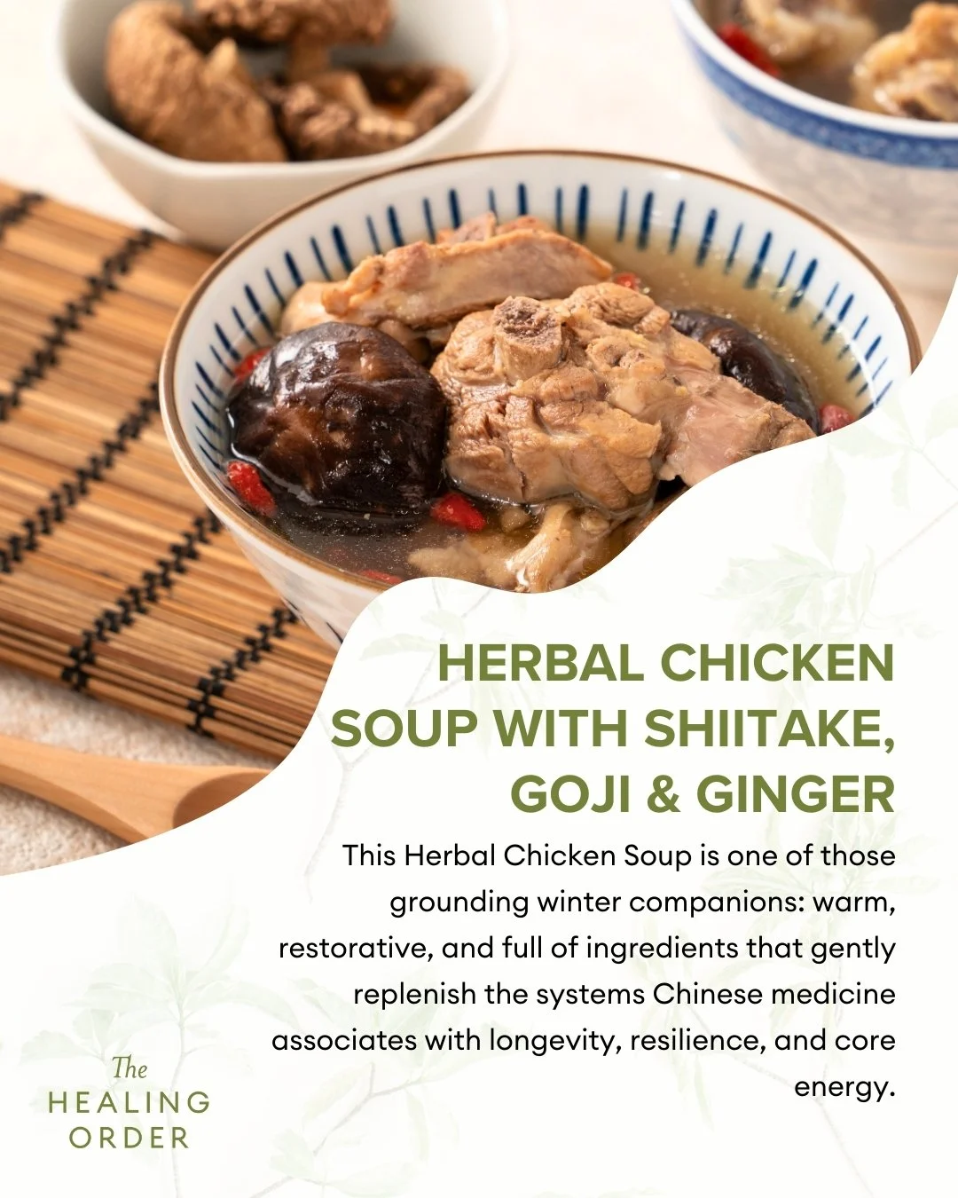 A warming bowl for the heart of winter 🍲
This herbal chicken soup with shiitake, goji, and ginger is deeply nourishing, grounding, and supportive to the Kidneys during the coldest months.

Full recipe on the blog
https://www.thehealingorder.com/blog