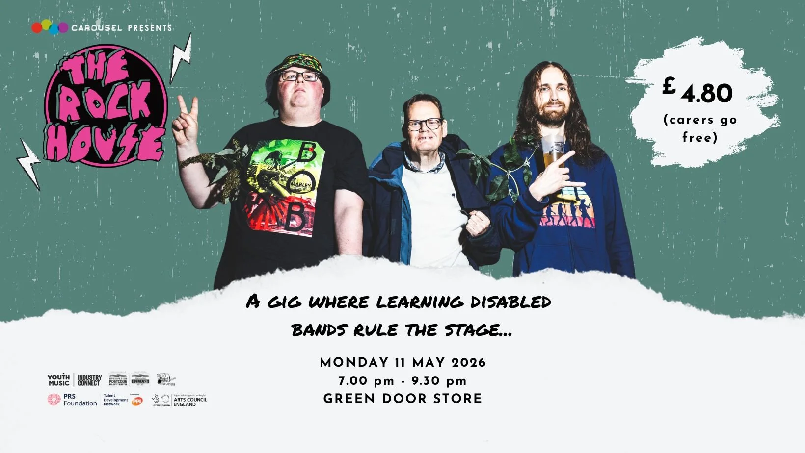 A blue grainy banner with three members from Beat Express posing. Along the bottom is the event information.