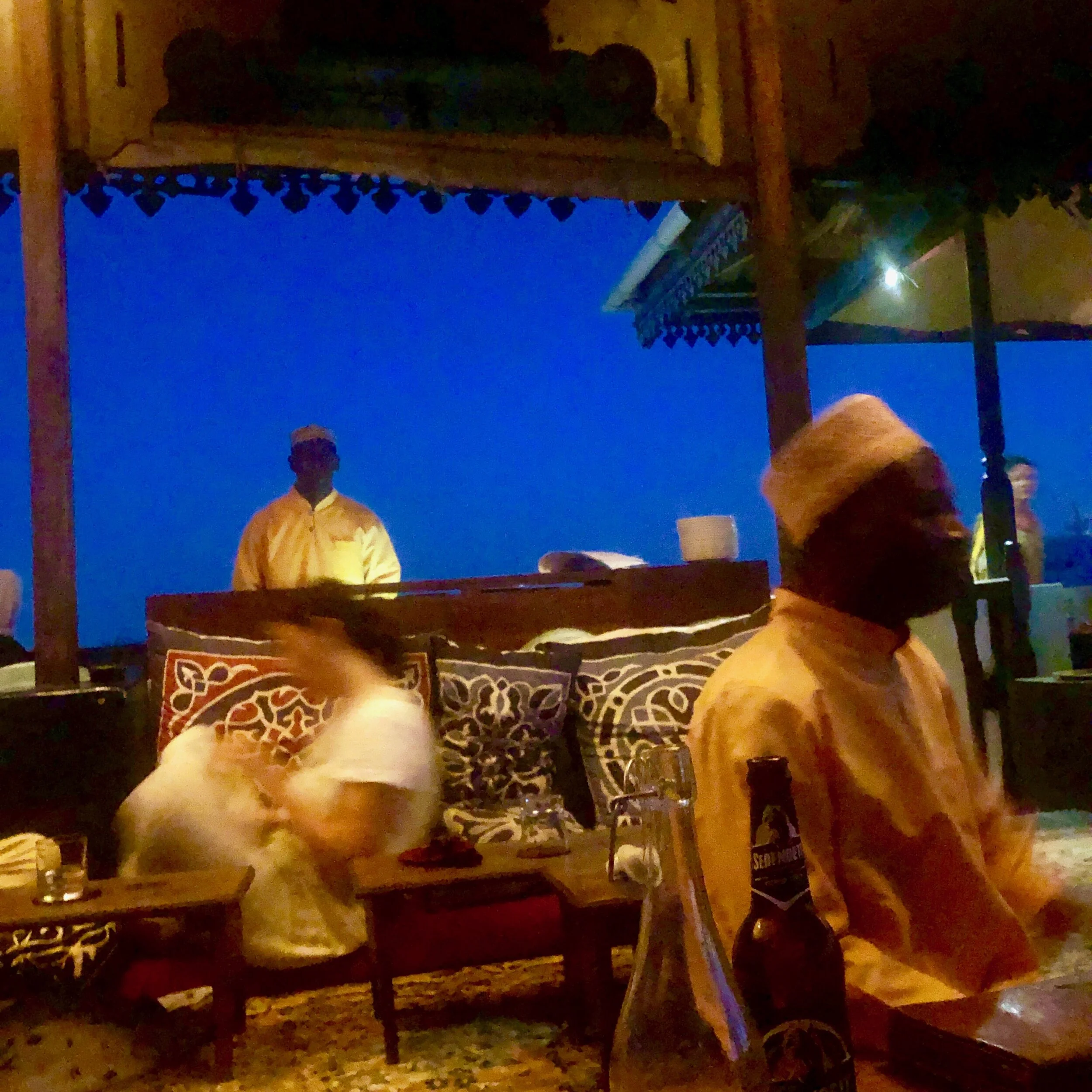 blue night for exotic diner in stone town zanzibar