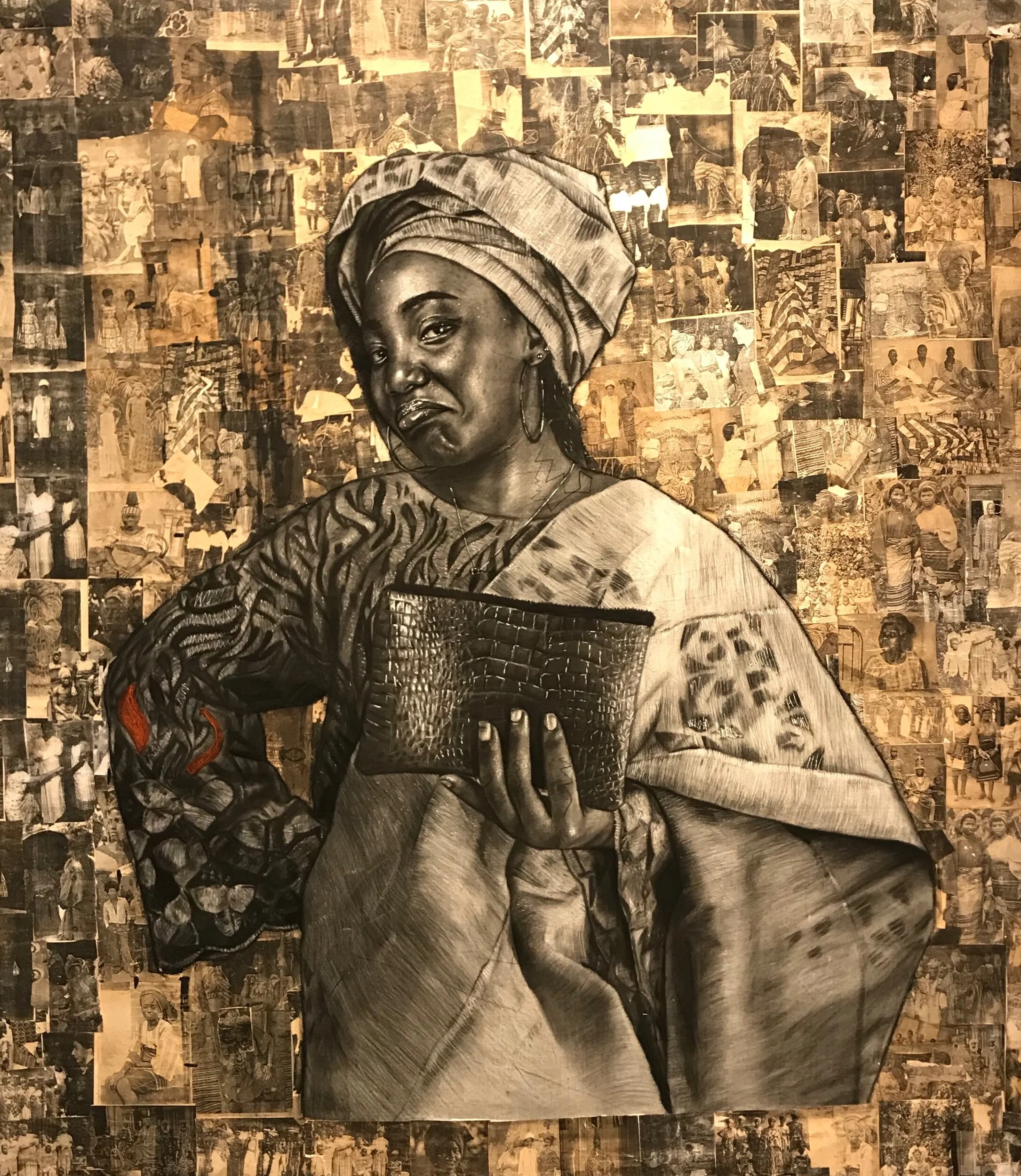 Iwalewa by Emma OdumadeCharcoal and photo collage on canvas
