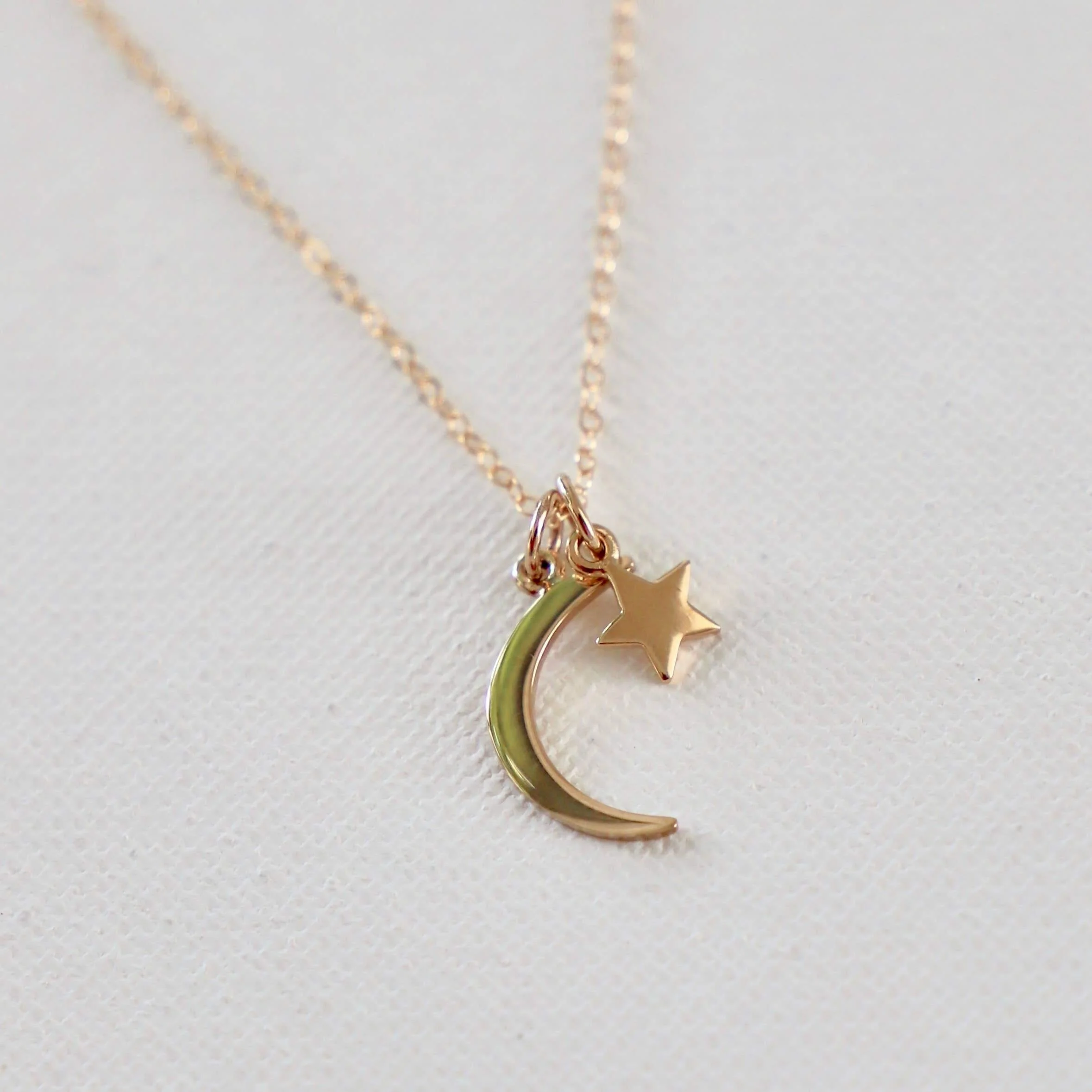 Brass Moon And Star Charm Necklace On 