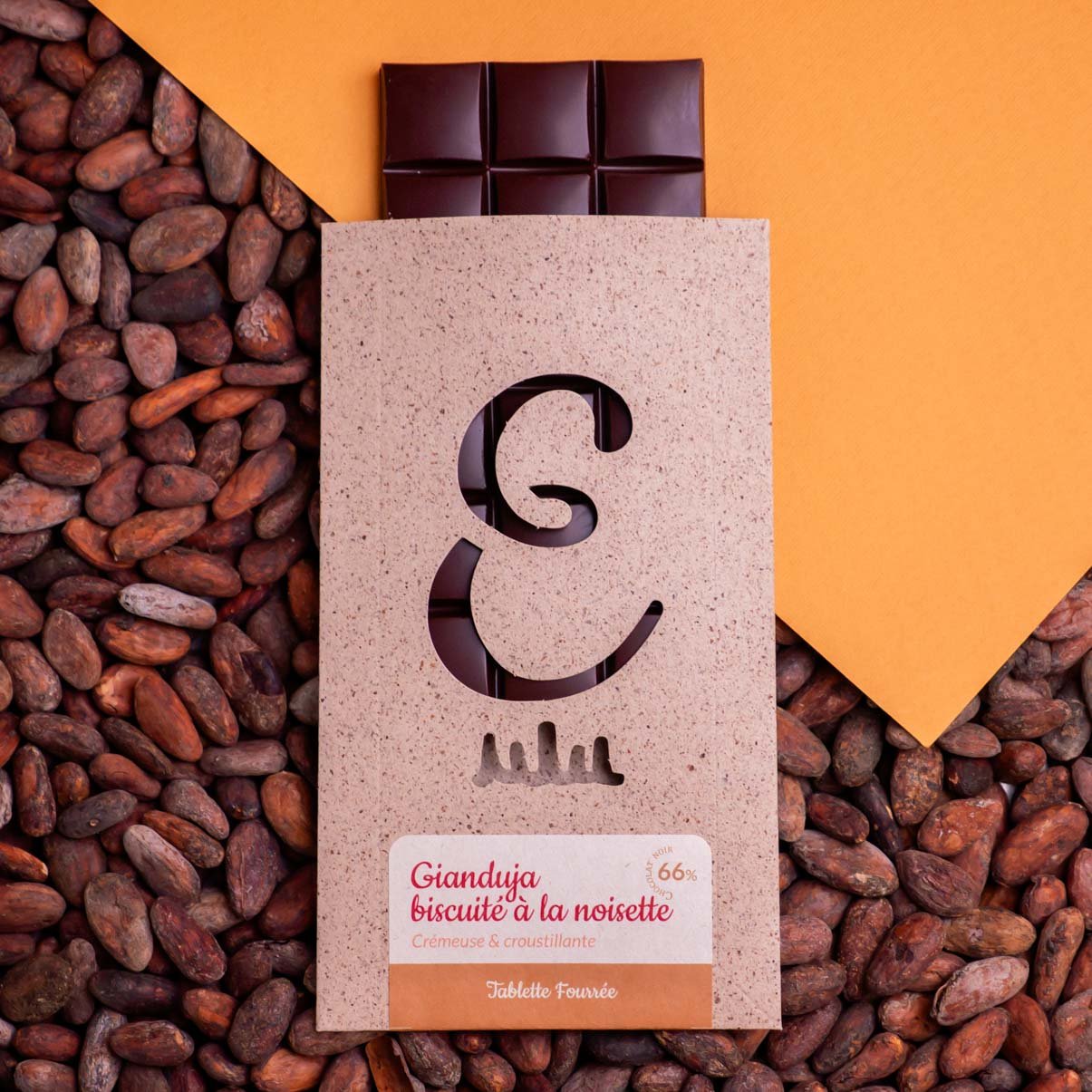 Tablette Gianduja biscuité à la noisette- Chocolat noir 66%