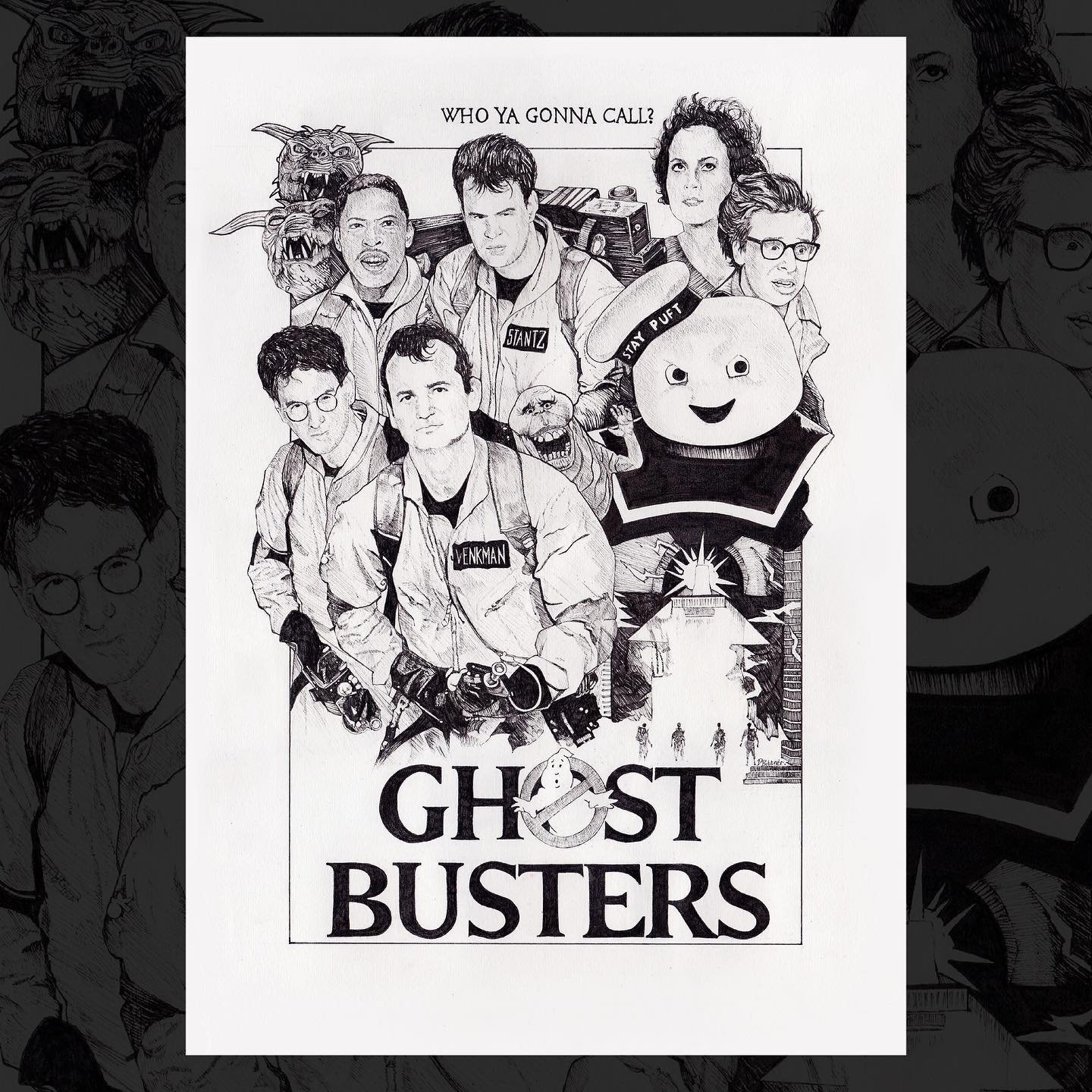 Here&rsquo;s a new Ghostbusters ink drawing I&rsquo;ve made; pen on paper. The original is currently available on my website (link in bio). Free worldwide shipping! 

#ghostbusters #ghostbusters1984 #ghostbustersday #alternativemovieposter #moviepost
