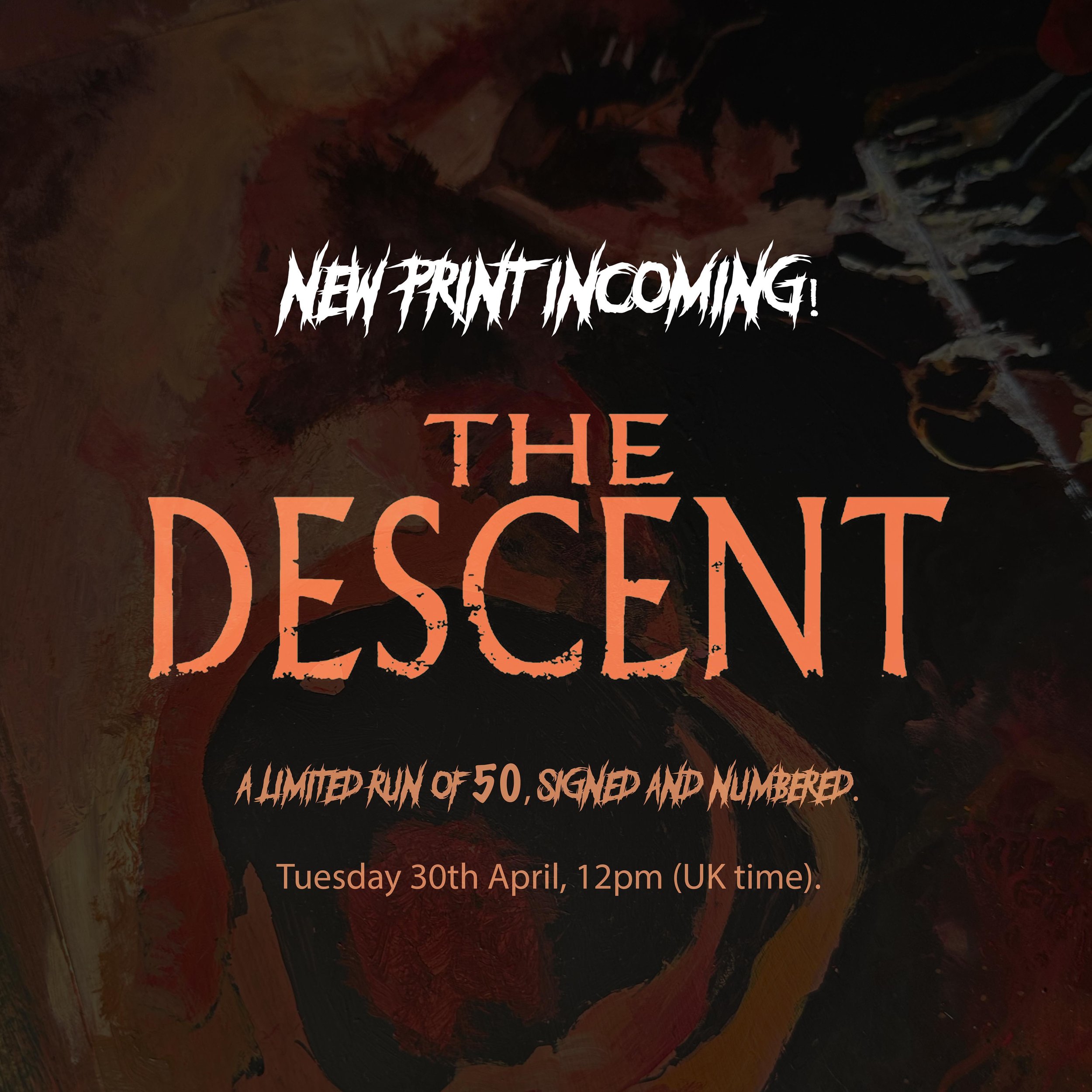 New print drop. This Tuesday 30th April, 12pm (UK time). 

My hand painted poster for The Descent. A limited signed and numbered run of 50. 

#thedescent #horror #horrorart #printdrop #alternativemovieposter #horrorart #horrorartist #modernhorror